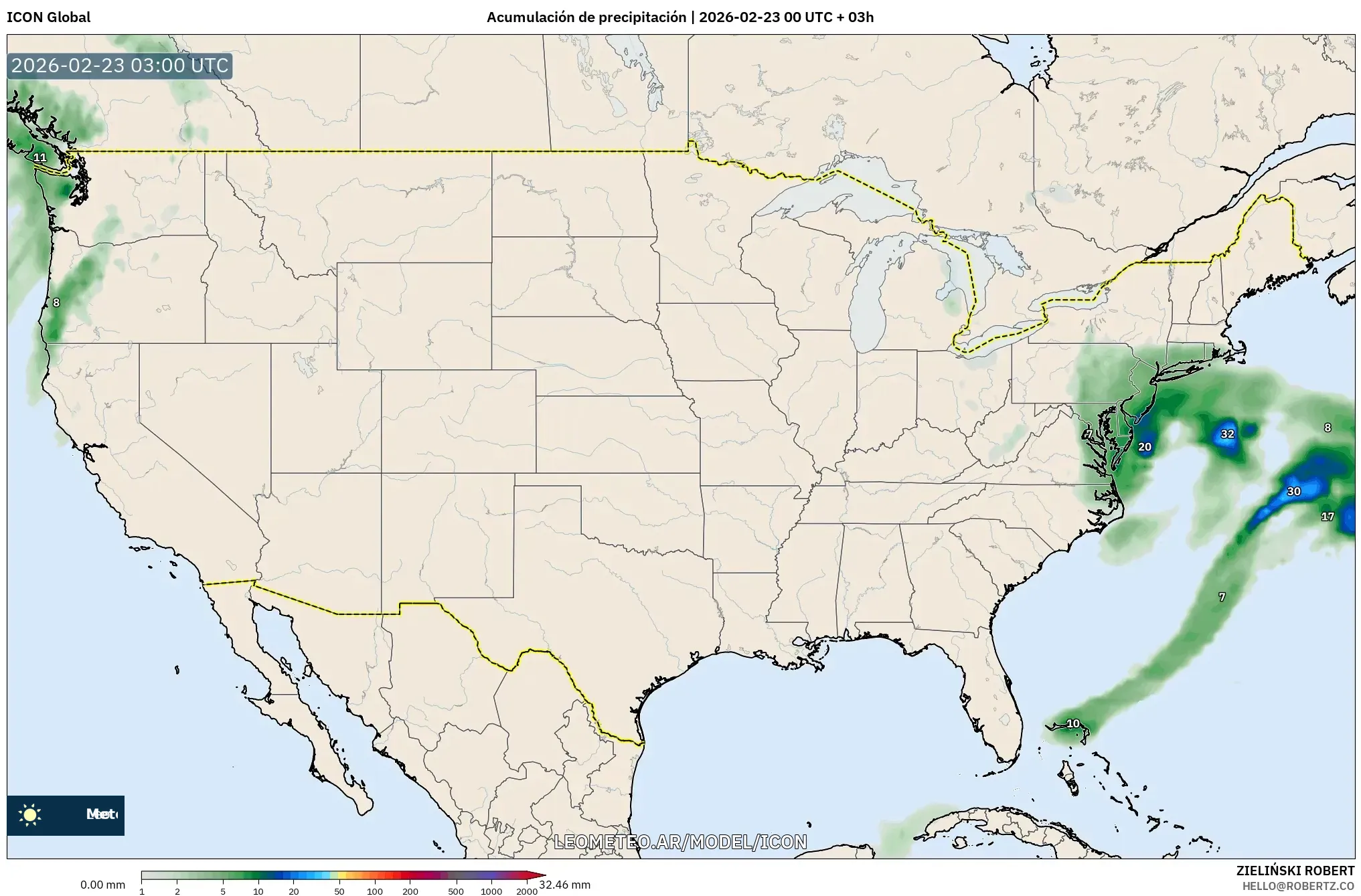ICON model - Stany Zjednoczone, Suma opadów