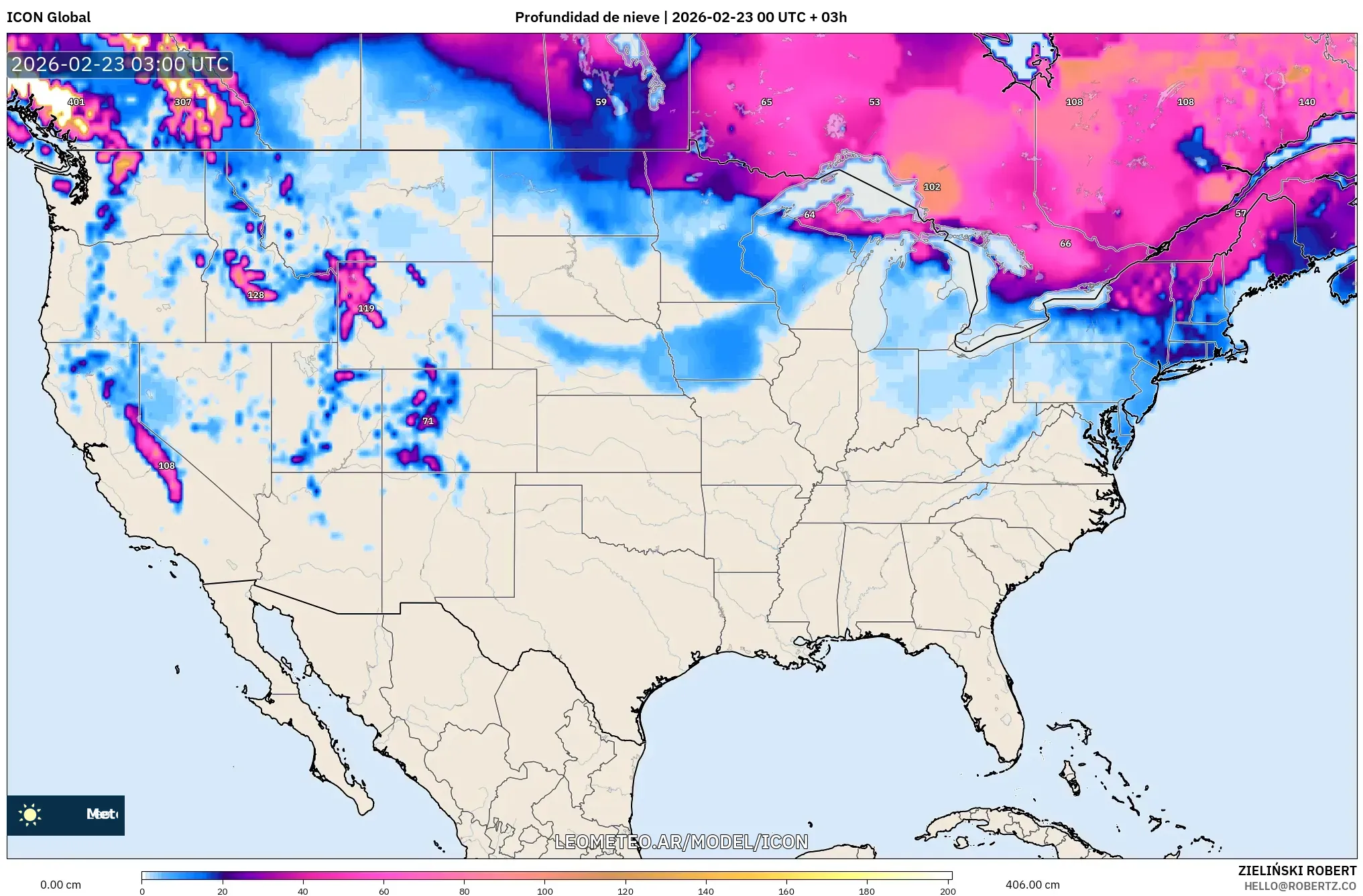 ICON model - Stany Zjednoczone, Pokrywa śnieżna