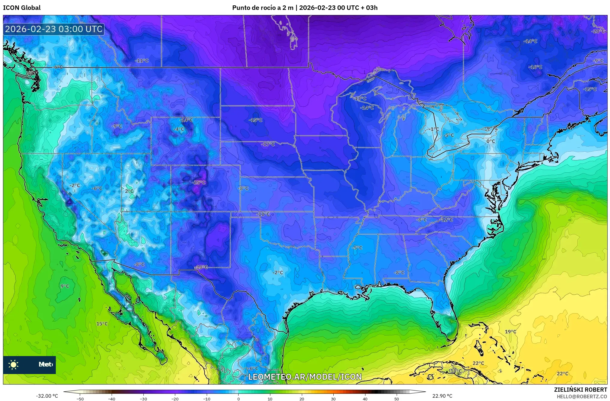 ICON model - Stany Zjednoczone, Punkt rosy na 2 m