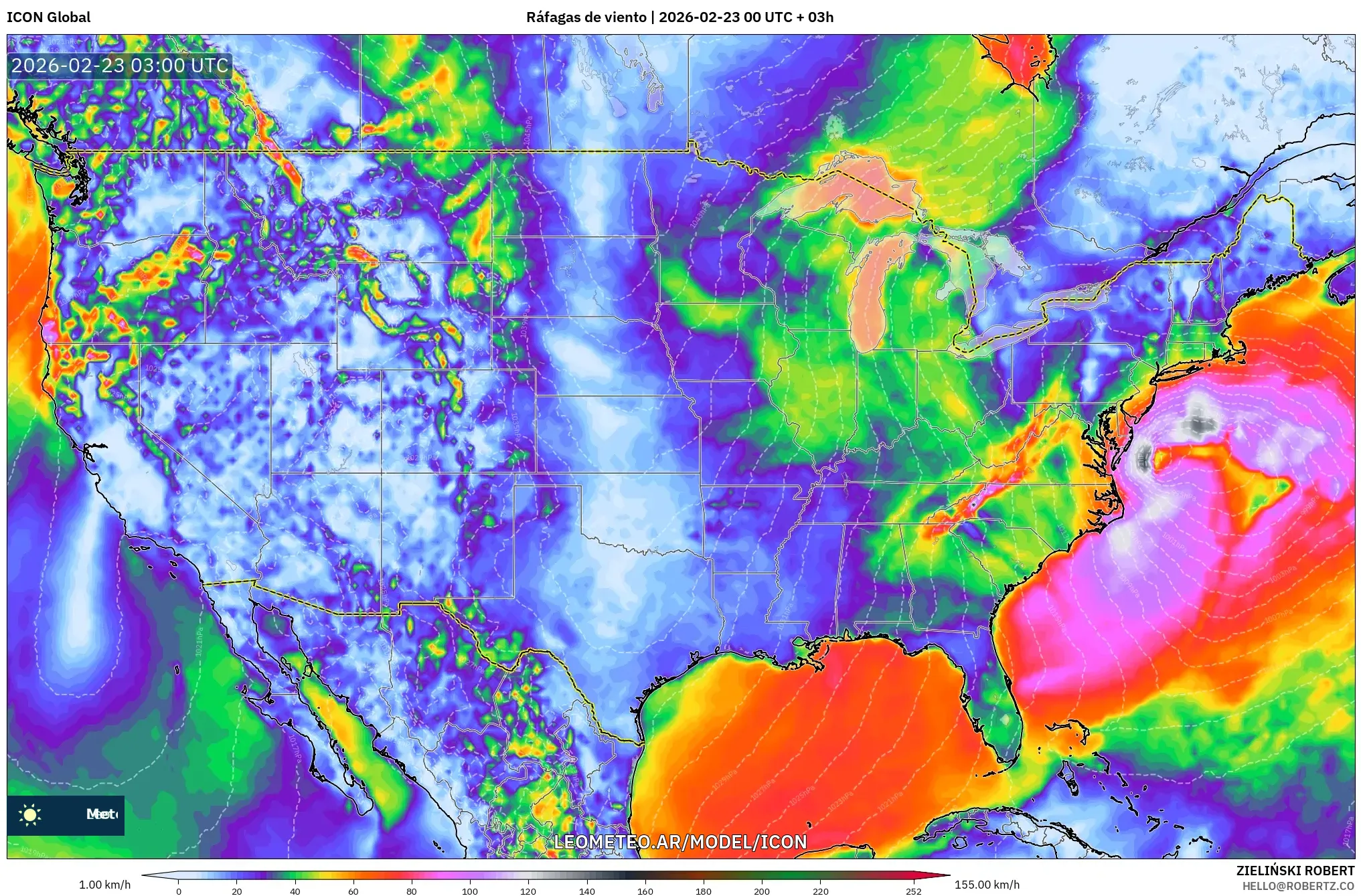 ICON model - Stany Zjednoczone, Porywy wiatru