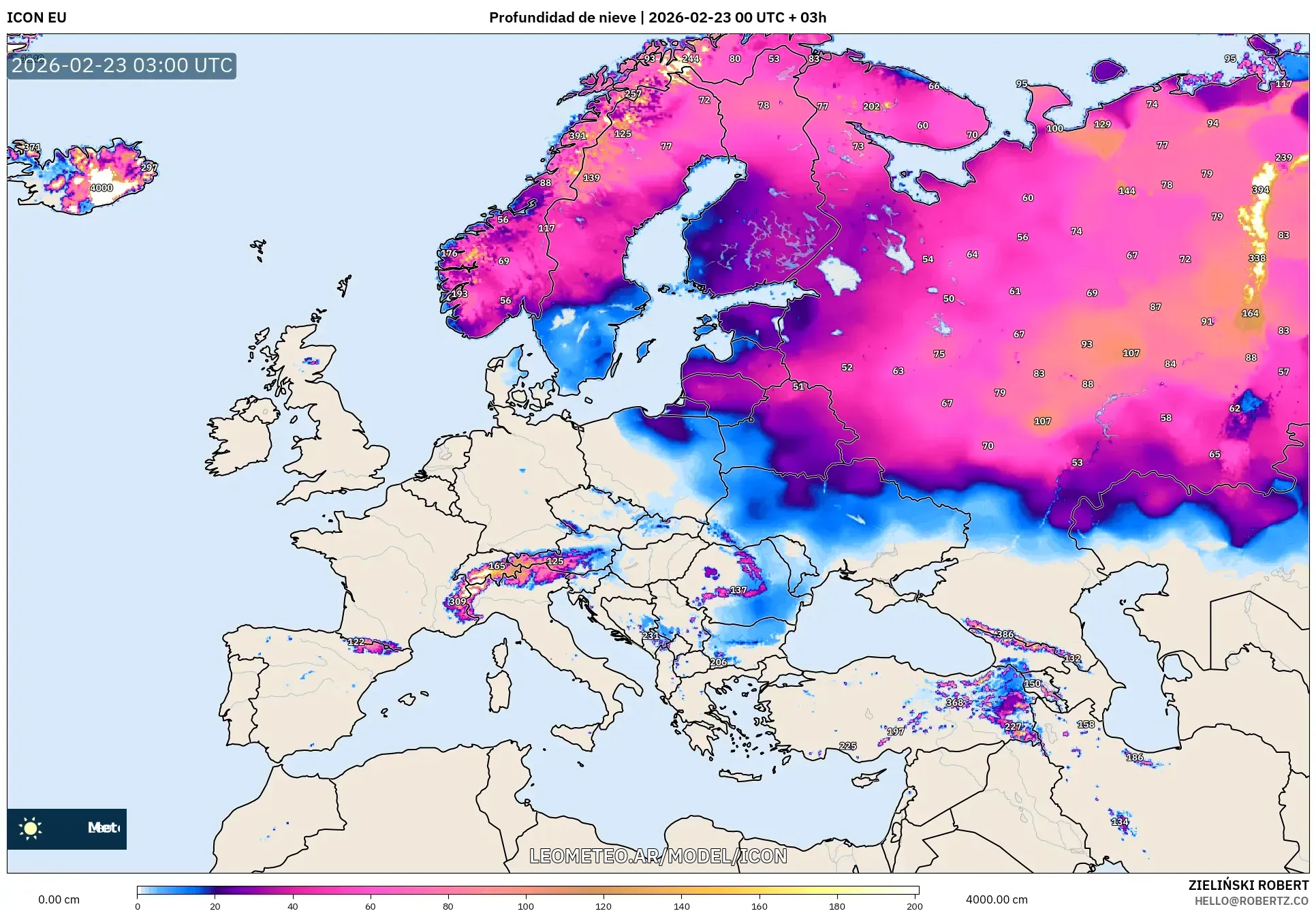 ICON model - Europa, Pokrywa śnieżna