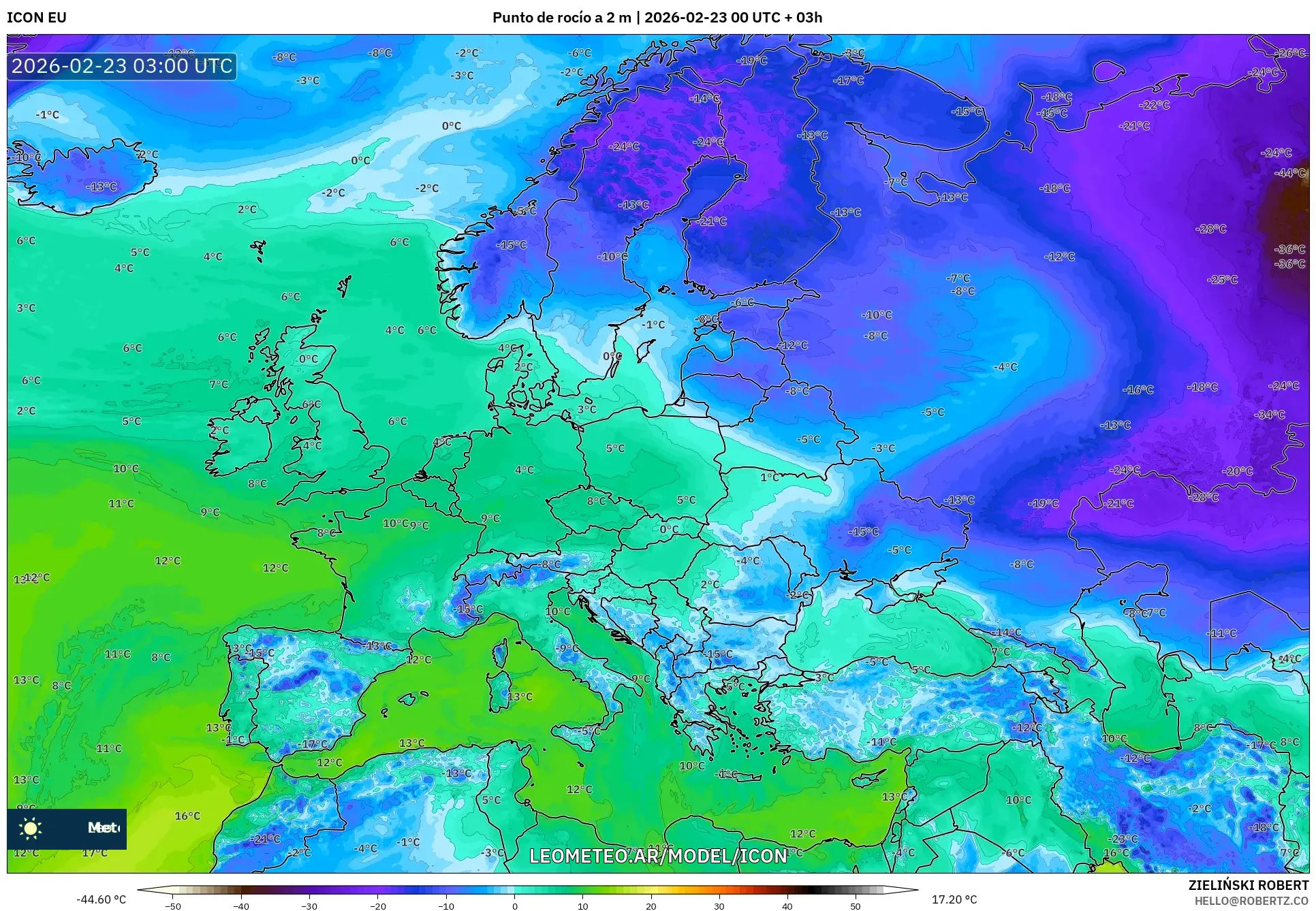 ICON model - Europa, Punkt rosy na 2 m
