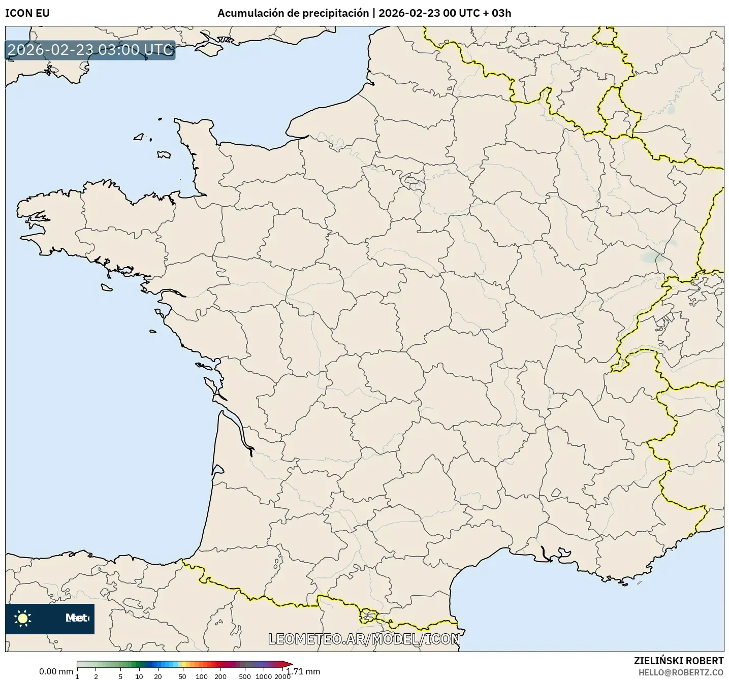 ICON model - Francja, Suma opadów