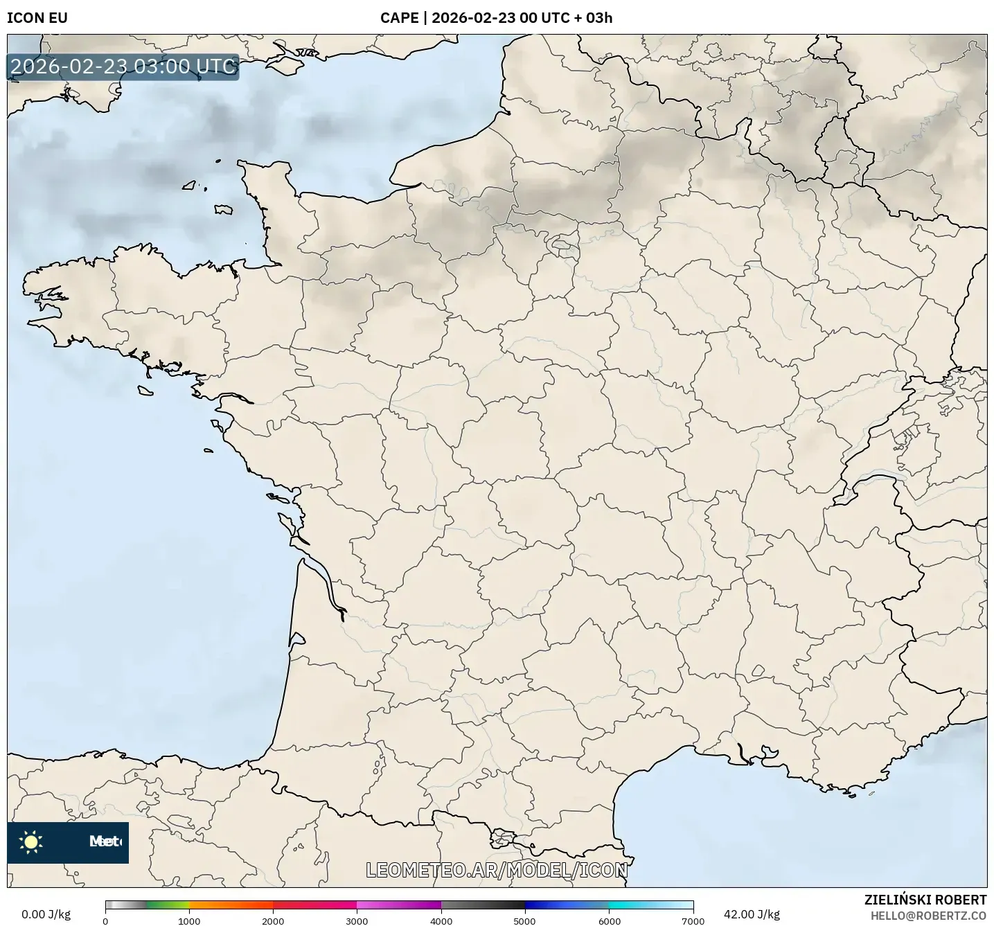 ICON model - Francja, CAPE