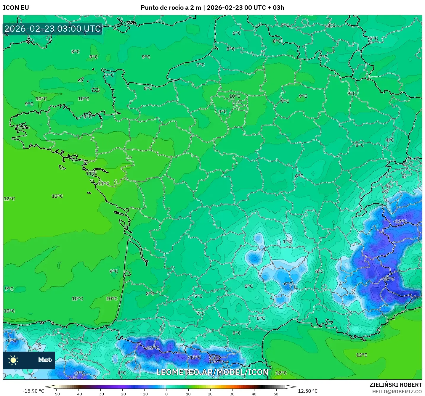 ICON model - Francja, Punkt rosy na 2 m