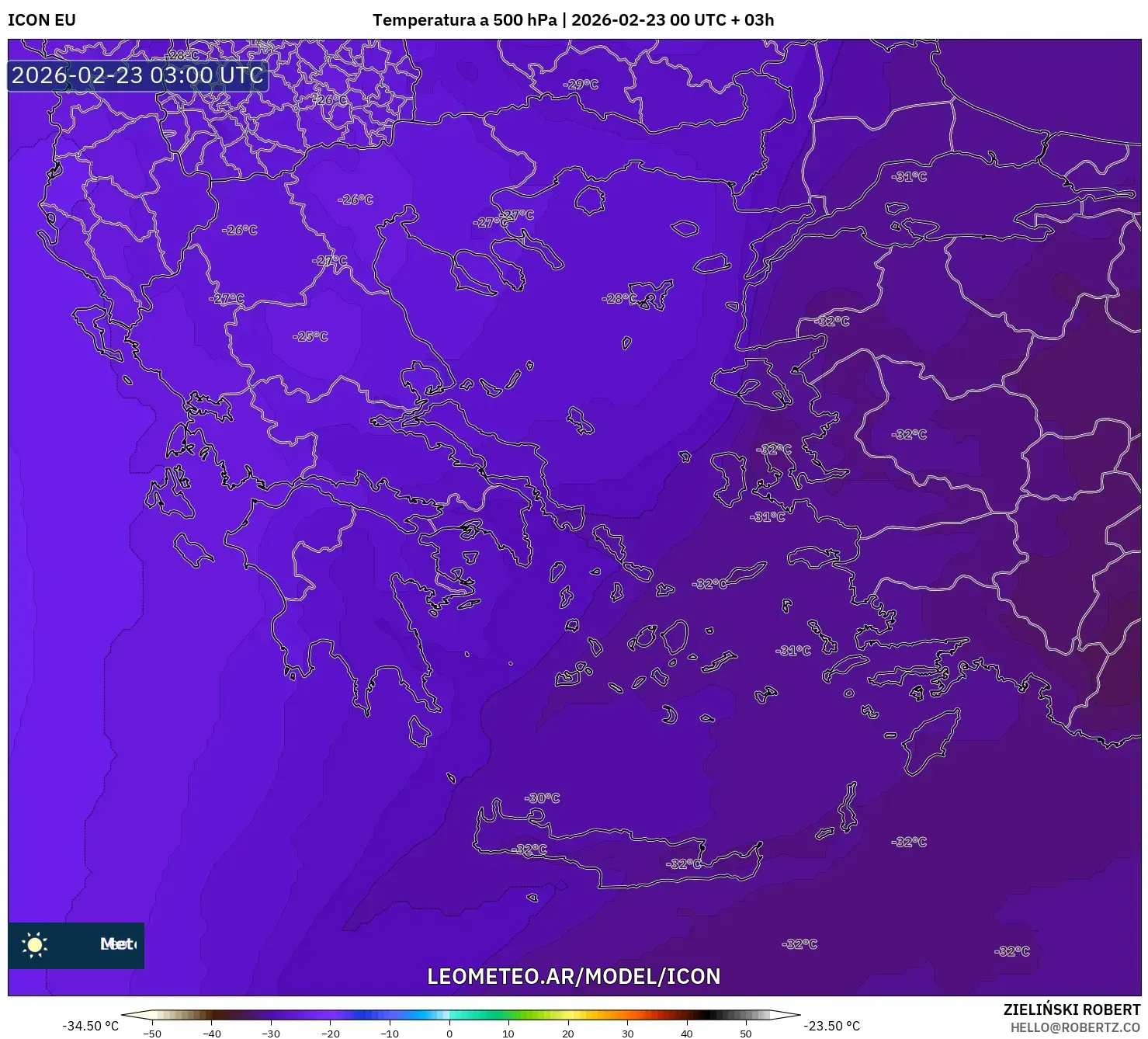 ICON model - Grecja, Temperatura na 500 hPa