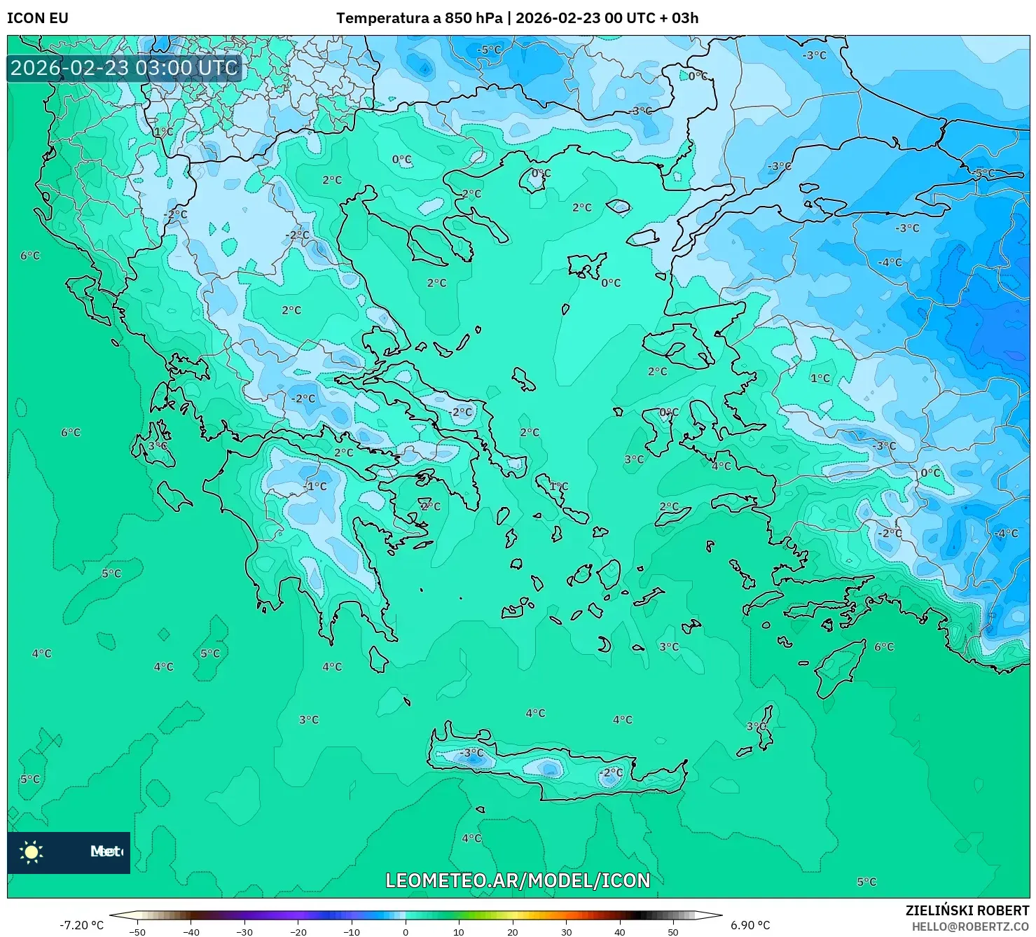 ICON model - Grecja, Temperatura na 850 hPa