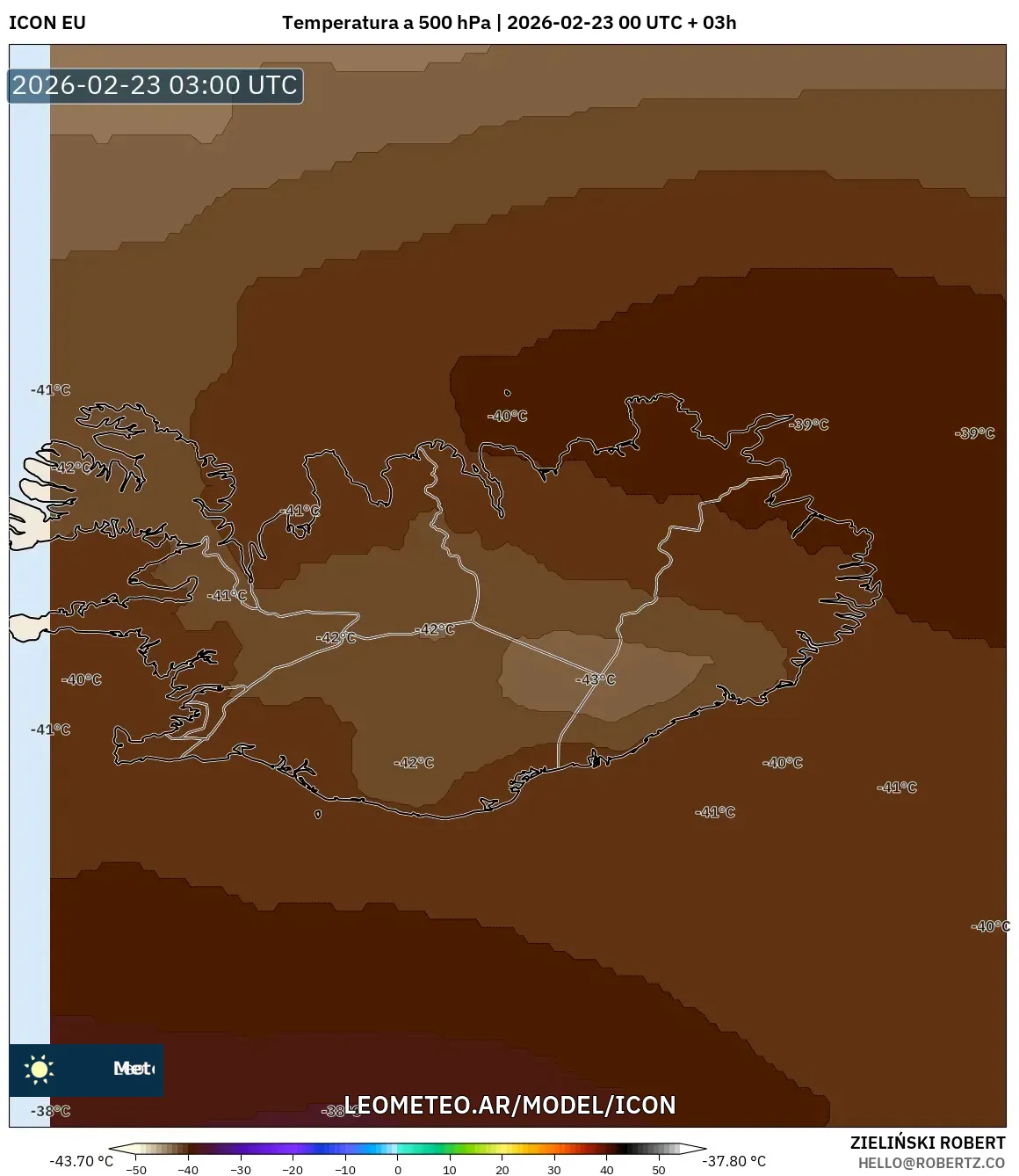 ICON model - Islandia, Temperatura na 500 hPa