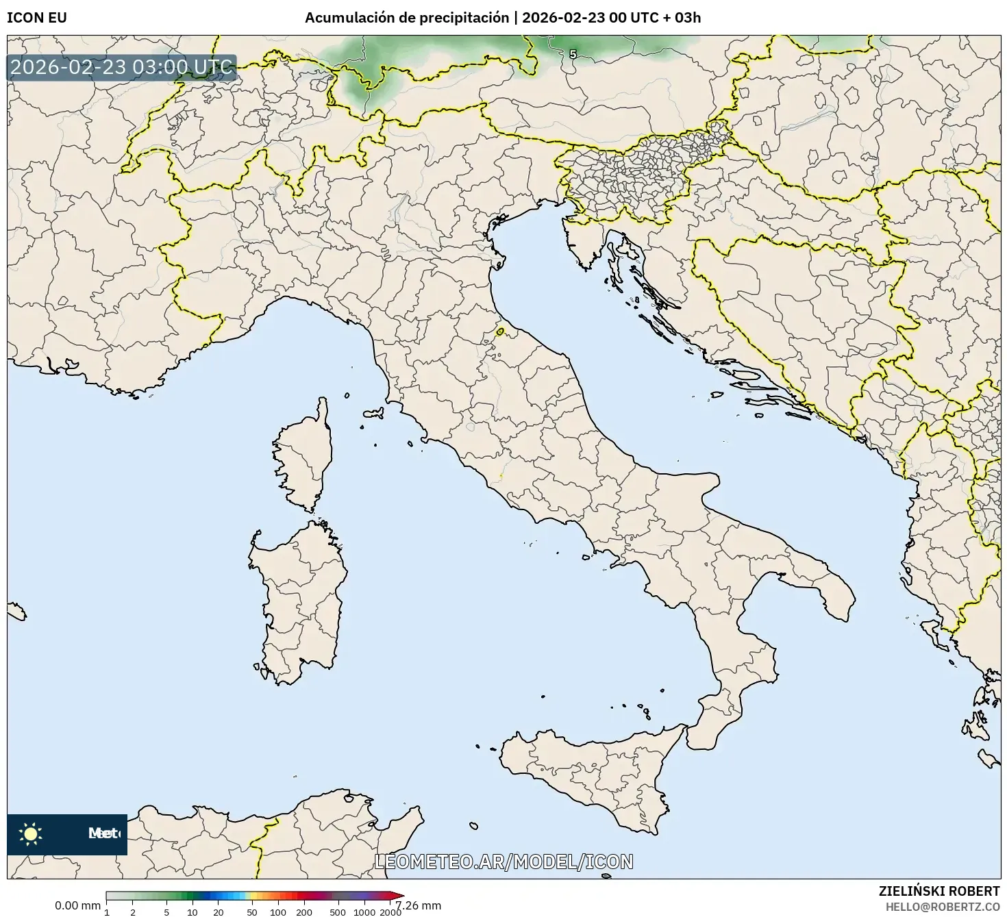 ICON model - Włochy, Suma opadów