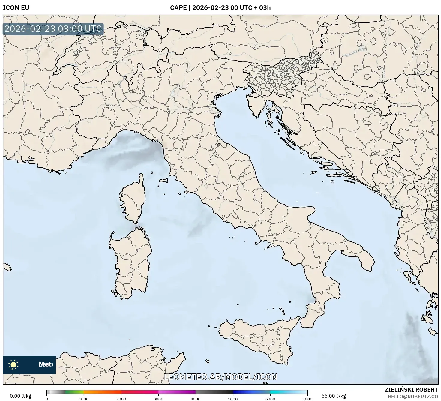 ICON model - Włochy, CAPE