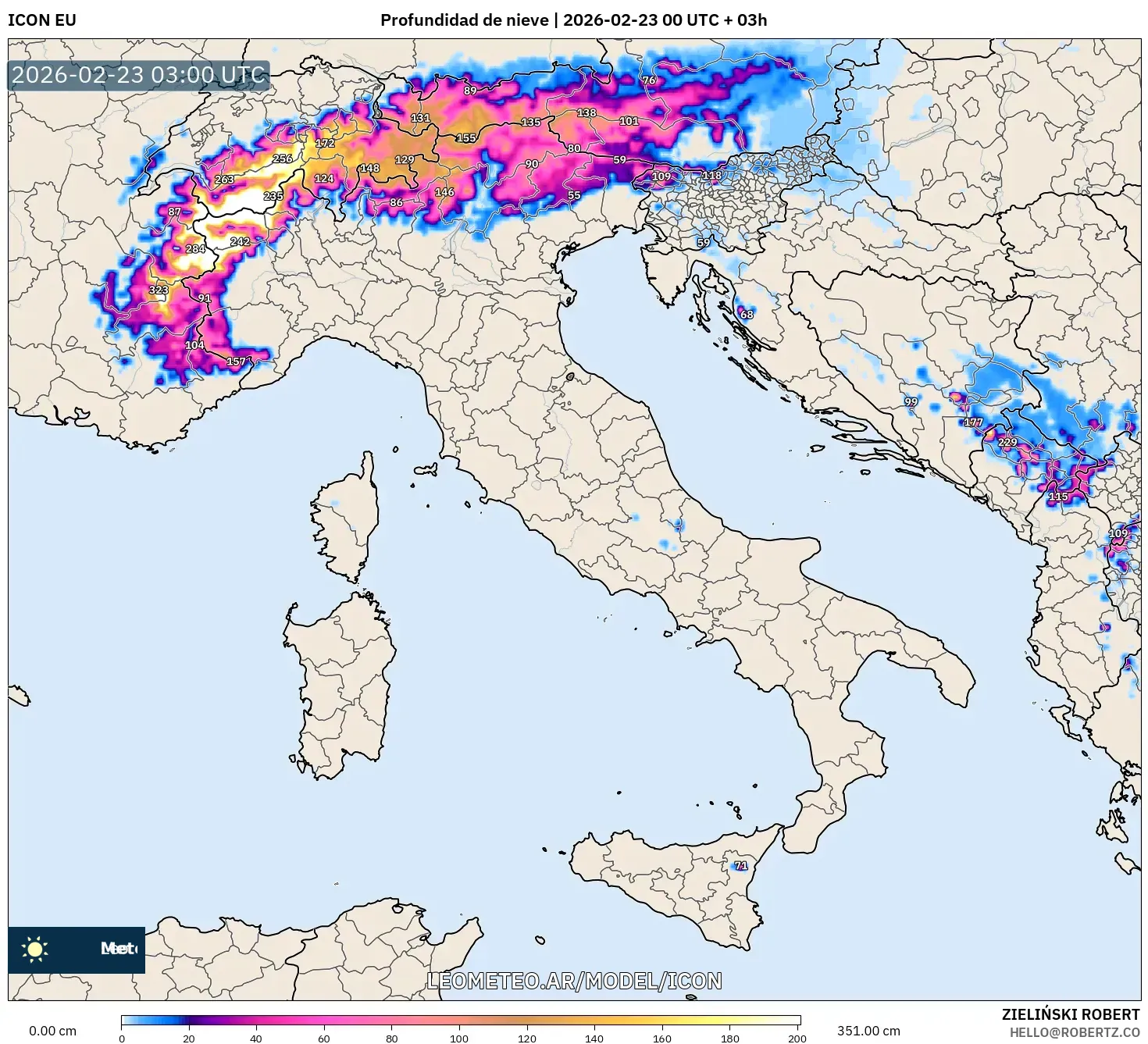 ICON model - Włochy, Pokrywa śnieżna