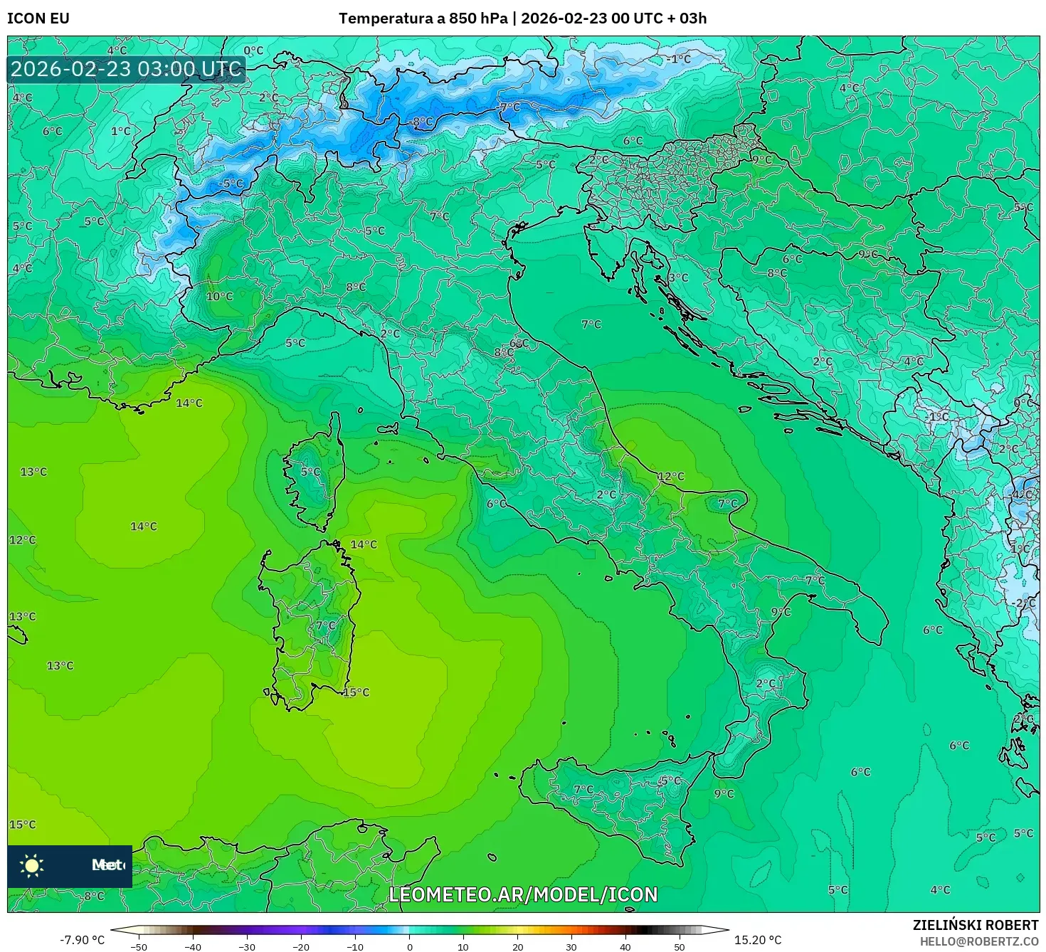 ICON model - Włochy, Temperatura na 850 hPa