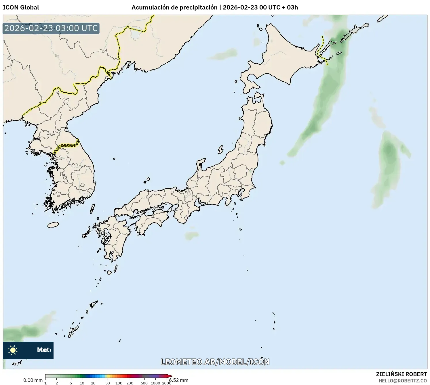 ICON model - Japonia, Suma opadów