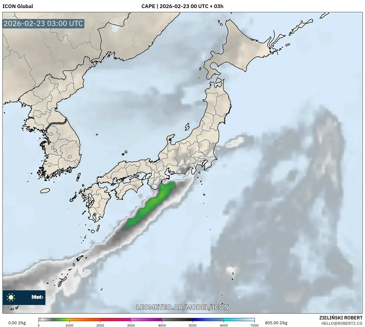 ICON model - Japonia, CAPE