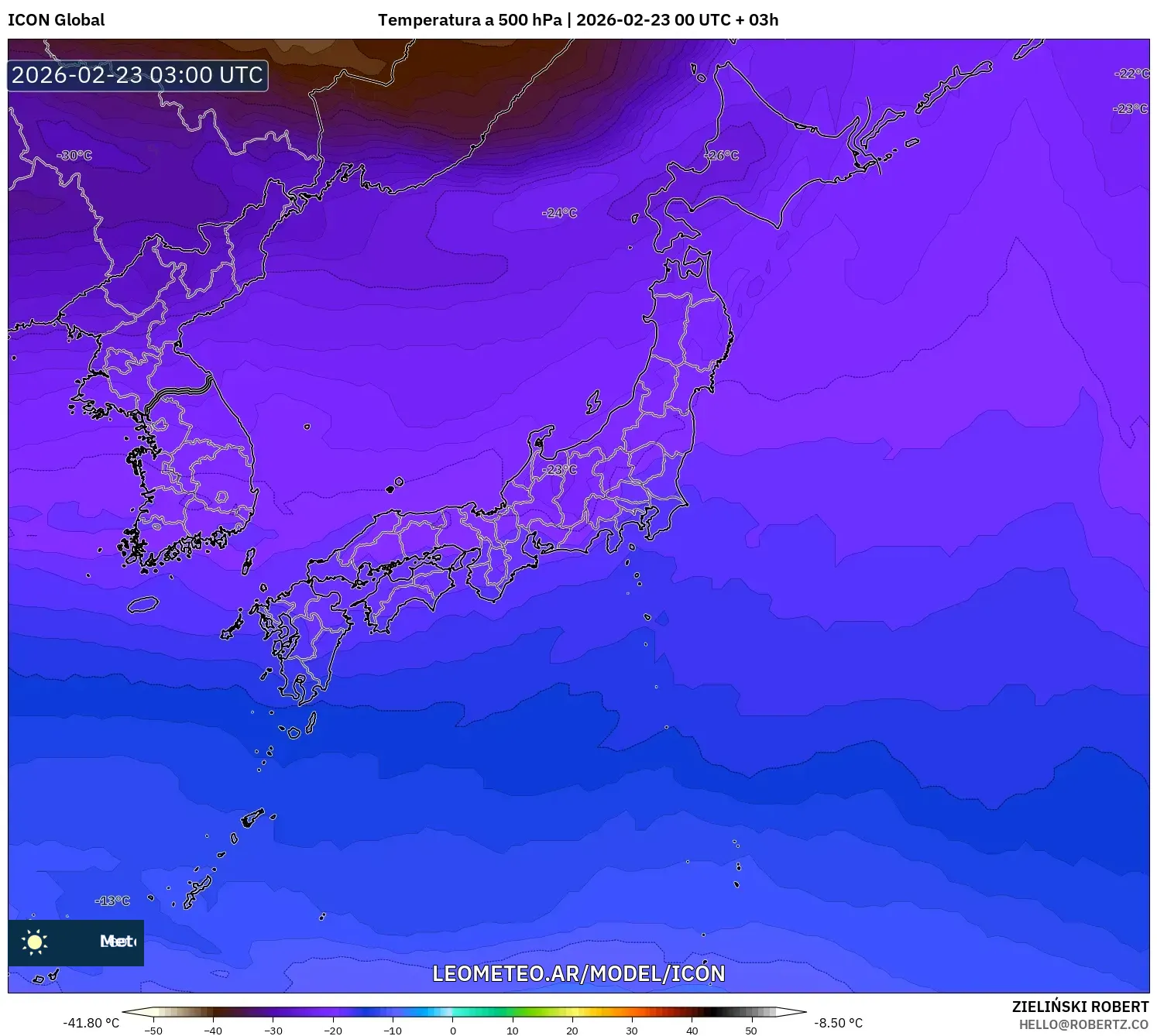 ICON model - Japonia, Temperatura na 500 hPa