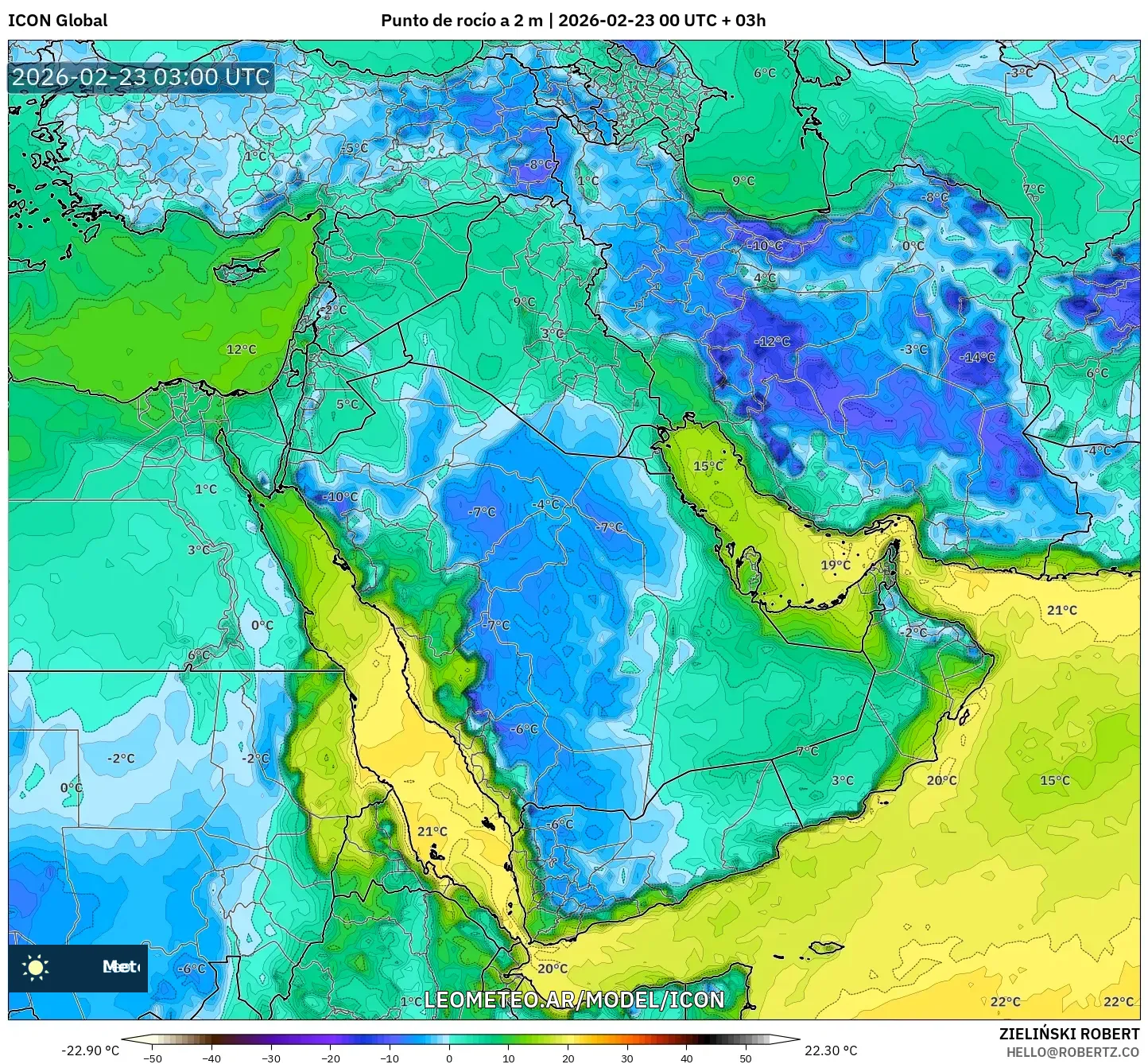 ICON model - Bliski Wschód, Punkt rosy na 2 m