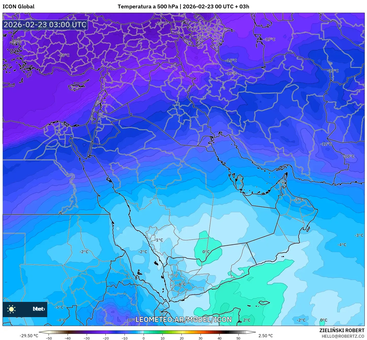 ICON model - Bliski Wschód, Temperatura na 500 hPa