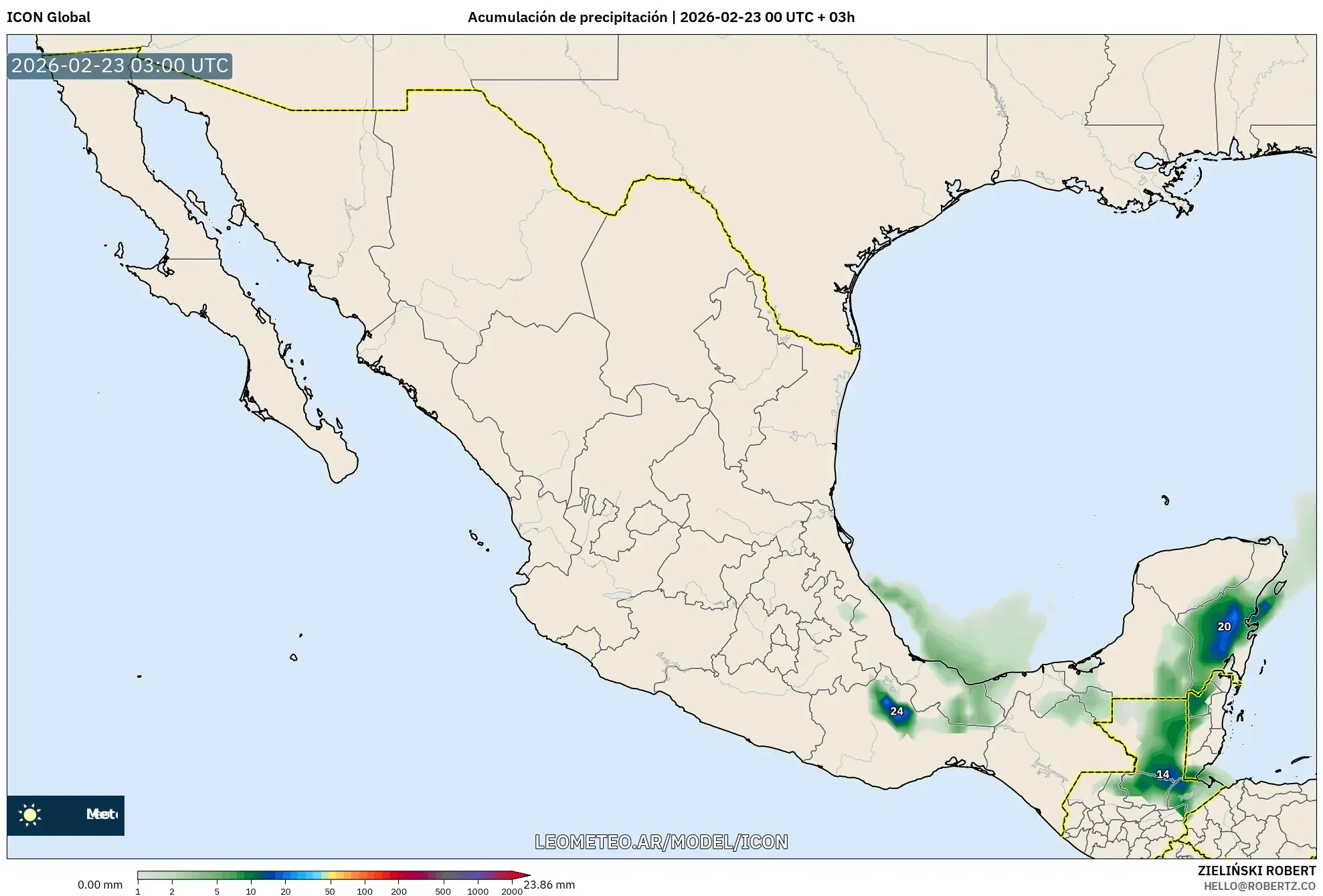 ICON model - Meksyk, Suma opadów