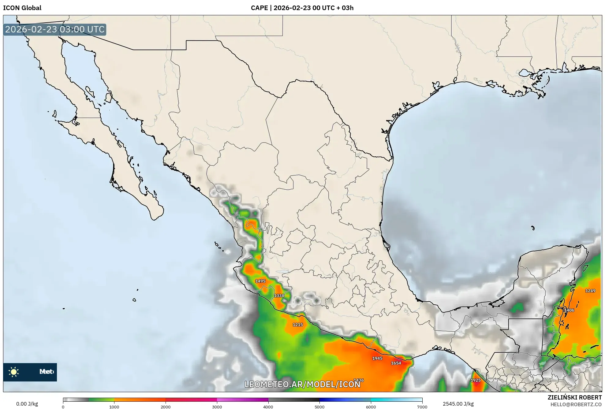 ICON model - Meksyk, CAPE