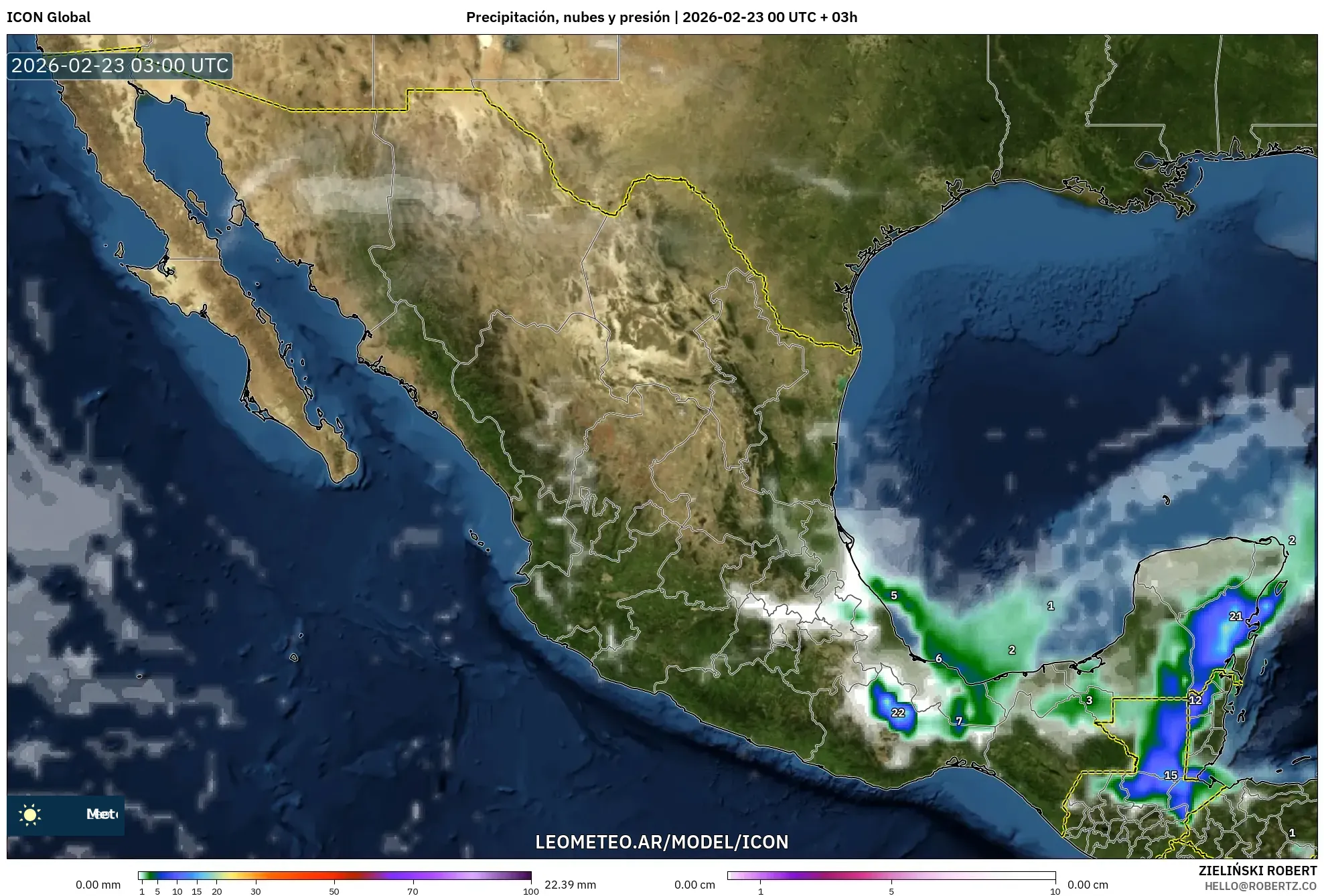 ICON model - Meksyk, Opady, chmury i ciśnienie
