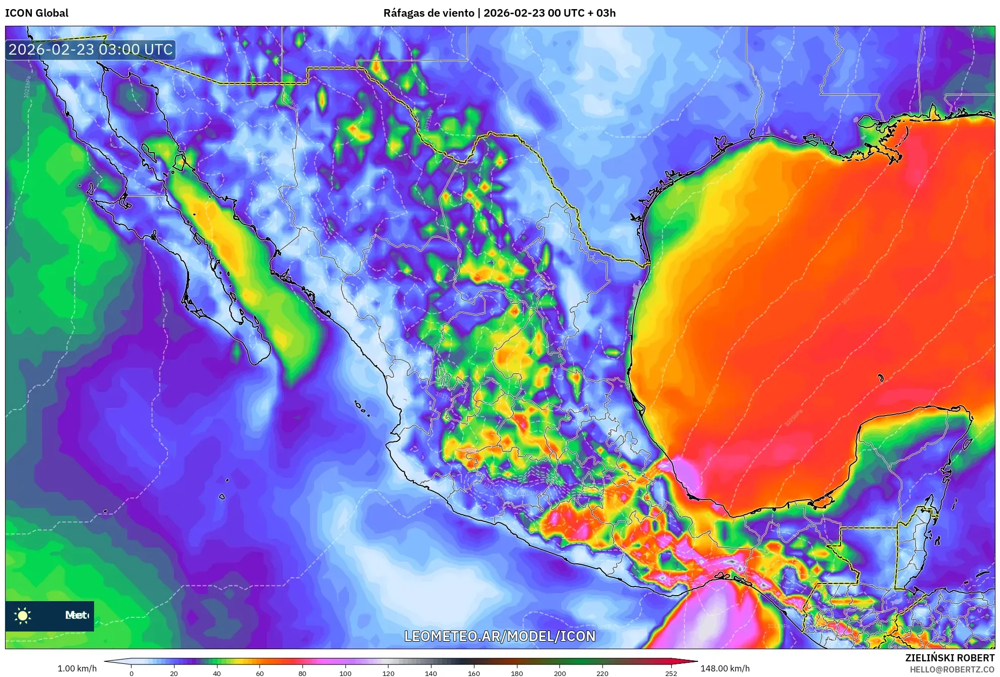 ICON model - Meksyk, Porywy wiatru