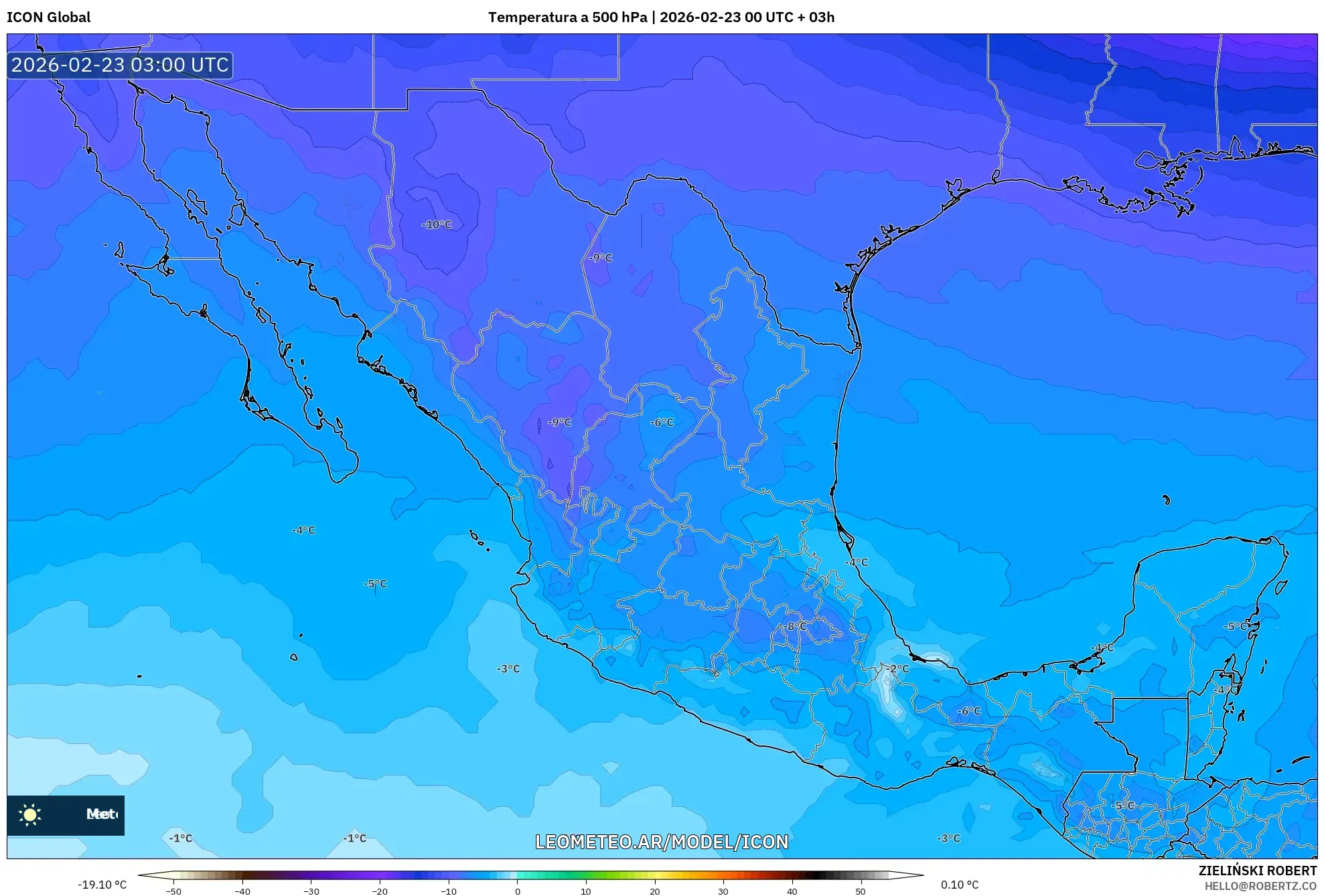 ICON model - Meksyk, Temperatura na 500 hPa