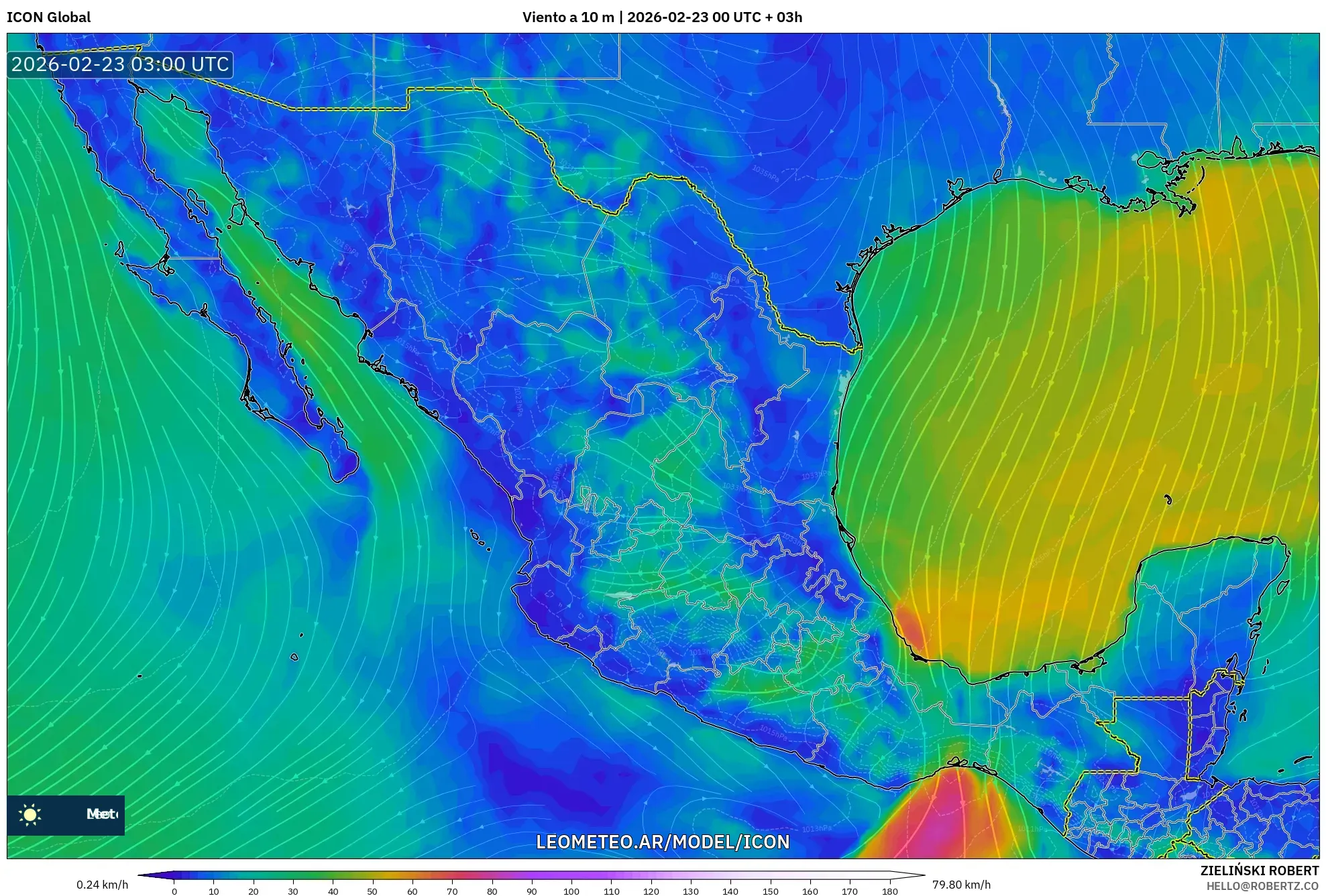 ICON model - Meksyk, Wiatr na 10 m