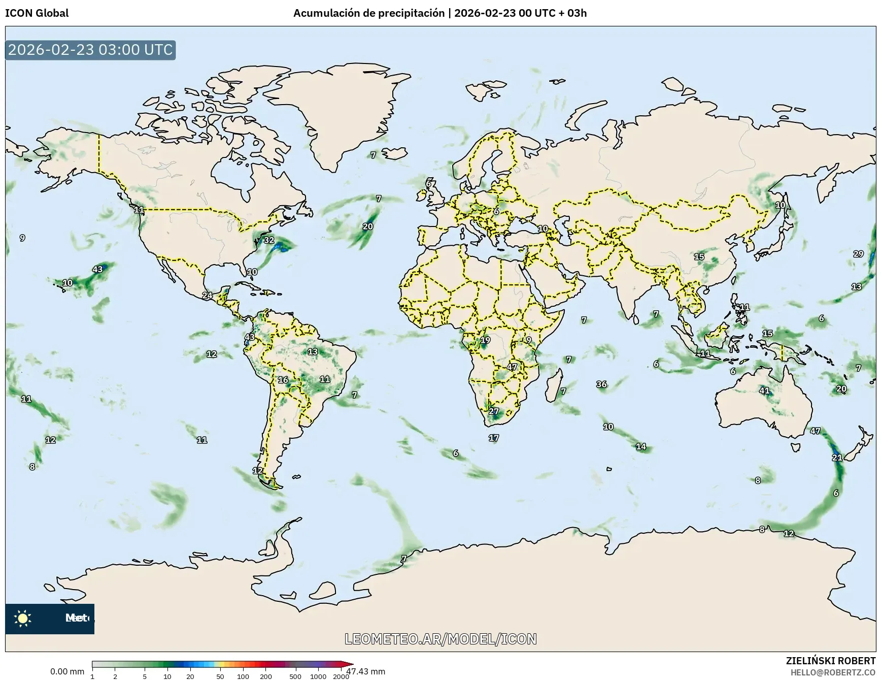 ICON model - Świat, Suma opadów