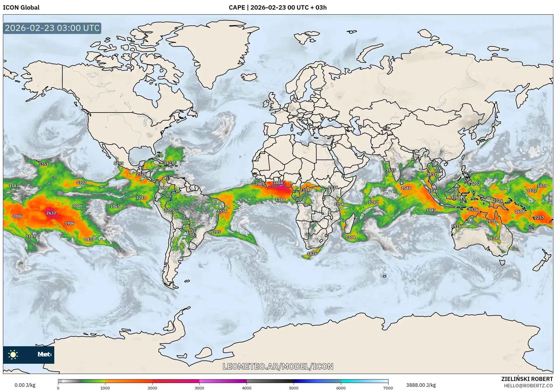 ICON model - Świat, CAPE