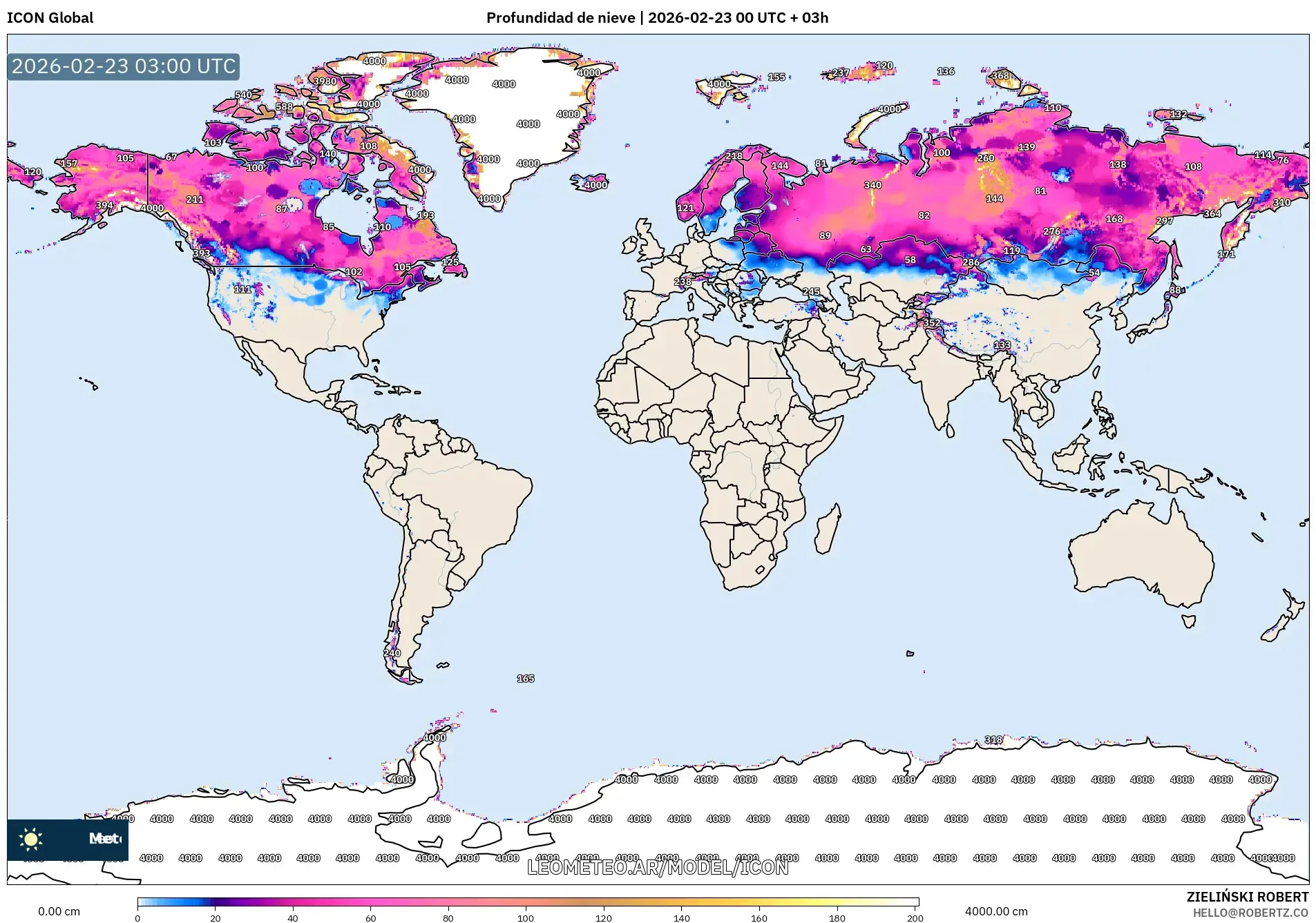 ICON model - Świat, Pokrywa śnieżna