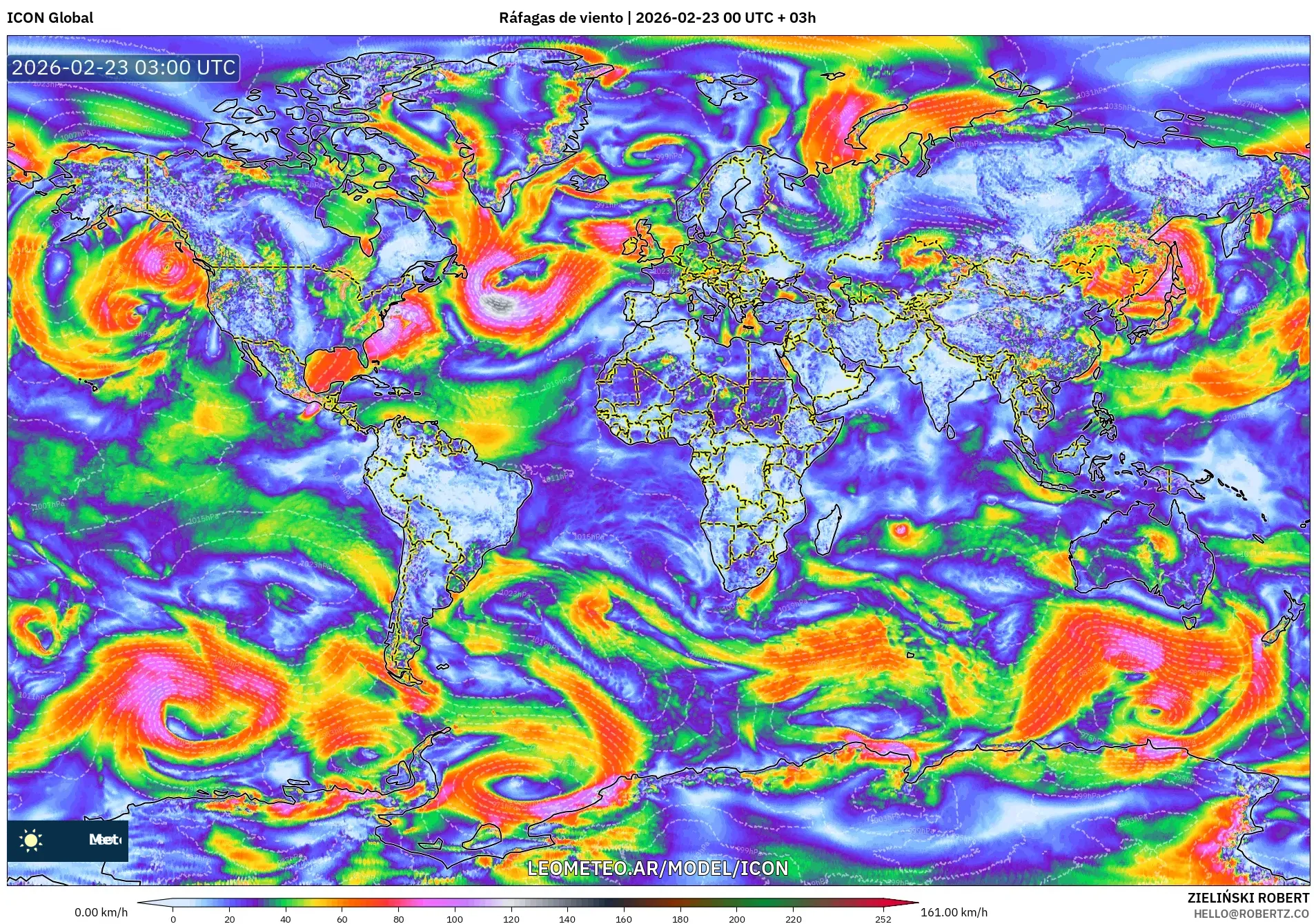ICON model - Świat, Porywy wiatru