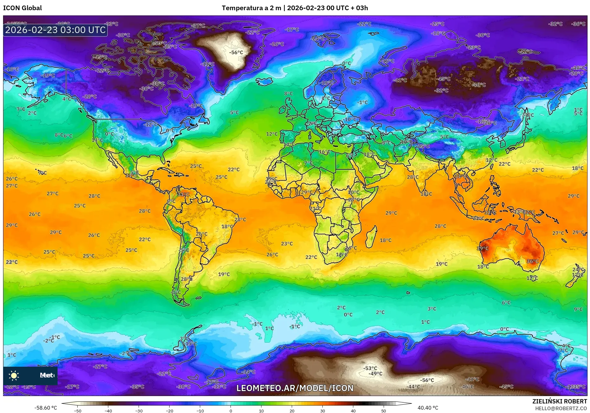 ICON model - Świat, Temperatura na 2 m