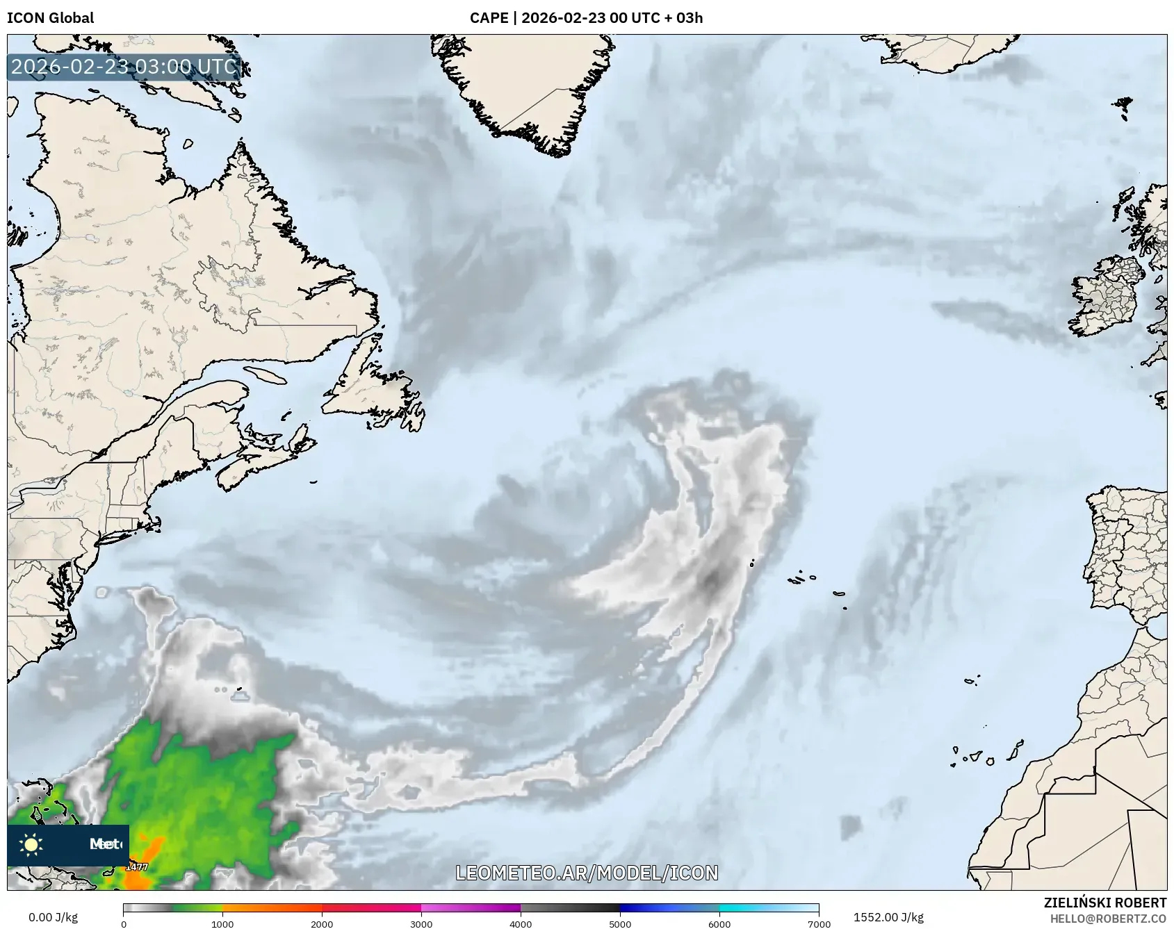 ICON model - Atlantyk Północny, CAPE