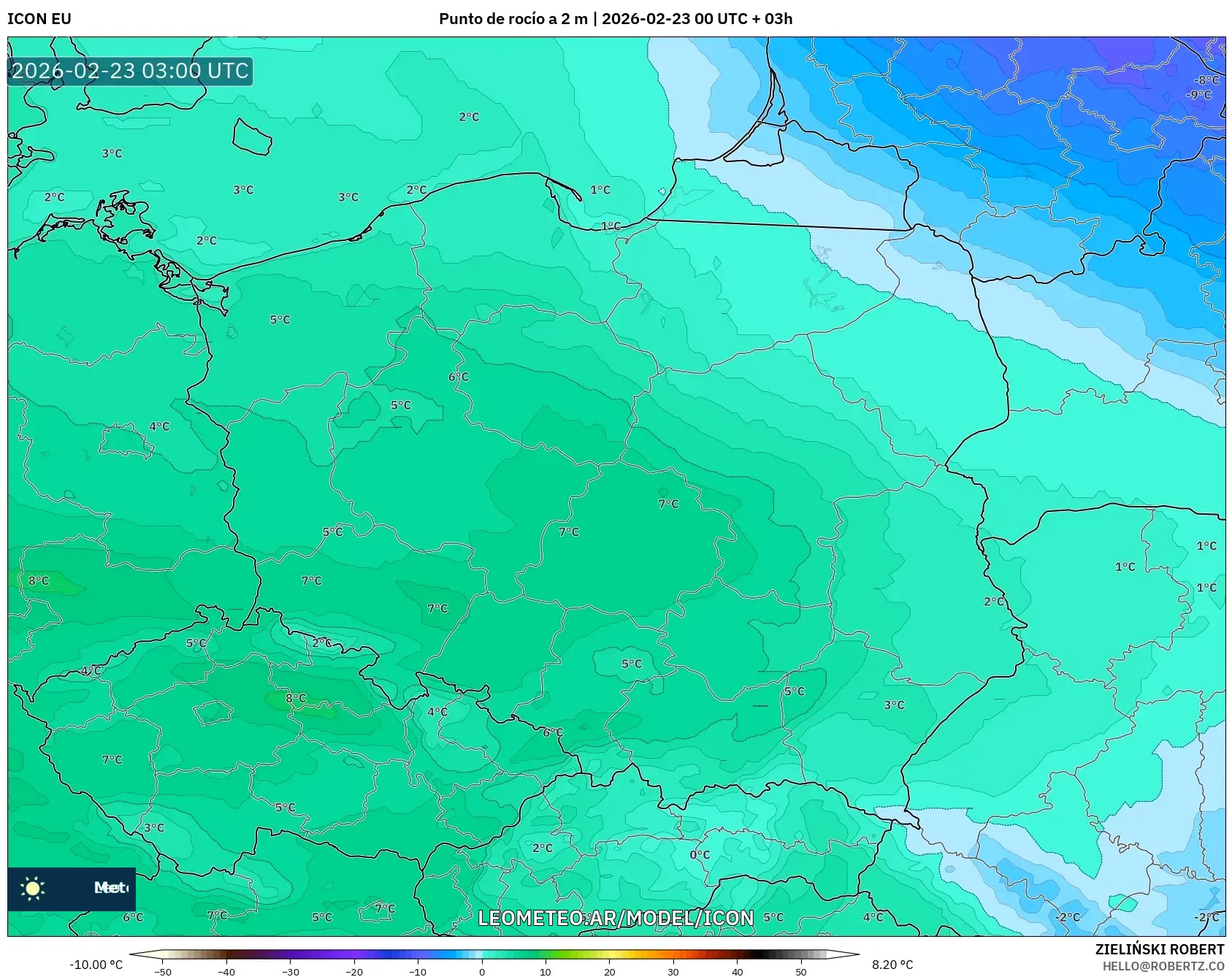ICON model - Polska, Punkt rosy na 2 m