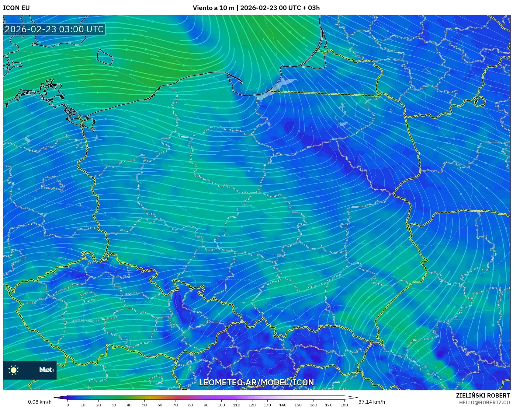 ICON model - Polska, Wiatr na 10 m