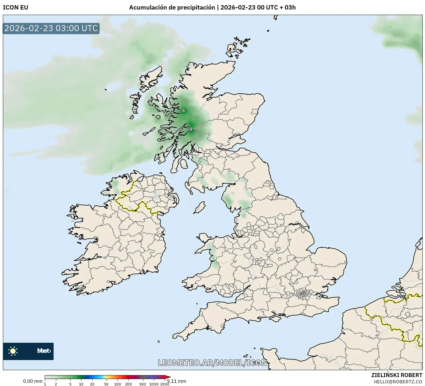 ICON model - Wielka Brytania, Suma opadów