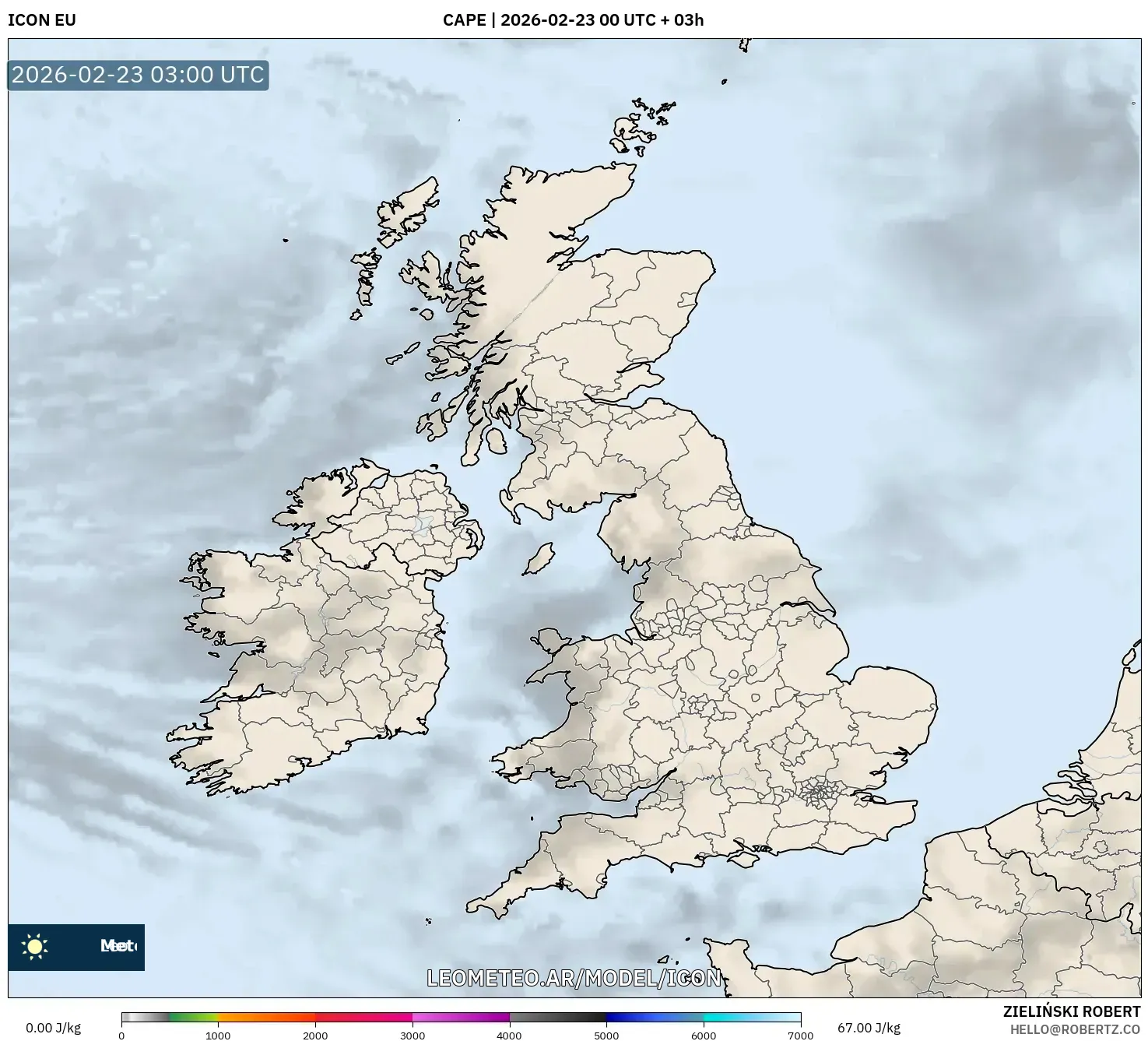 ICON model - Wielka Brytania, CAPE