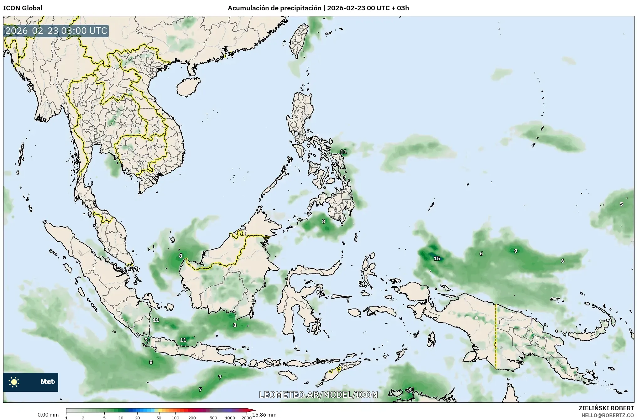 ICON model - Azja Południowo-Wschodnia, Suma opadów