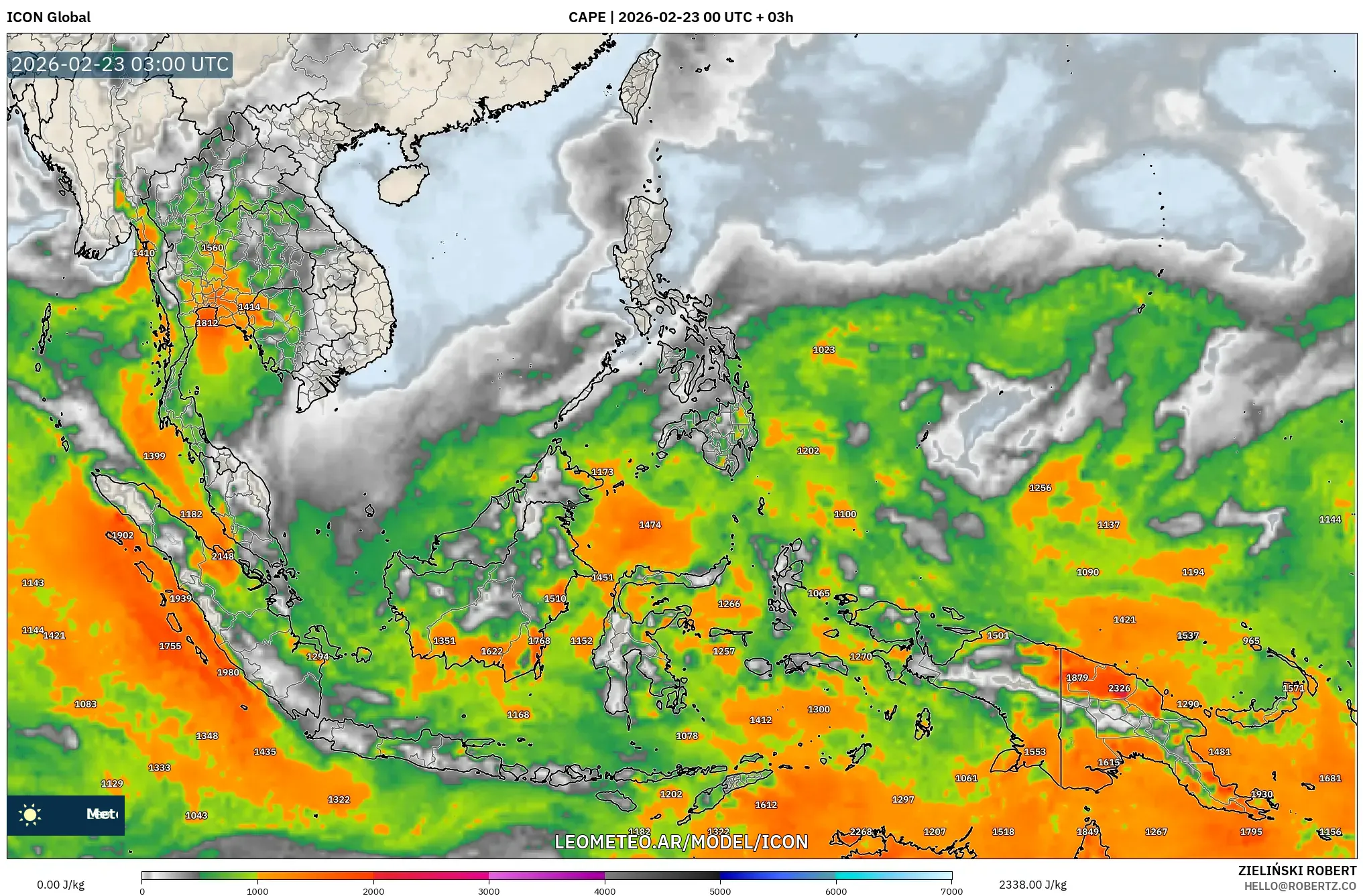ICON model - Azja Południowo-Wschodnia, CAPE