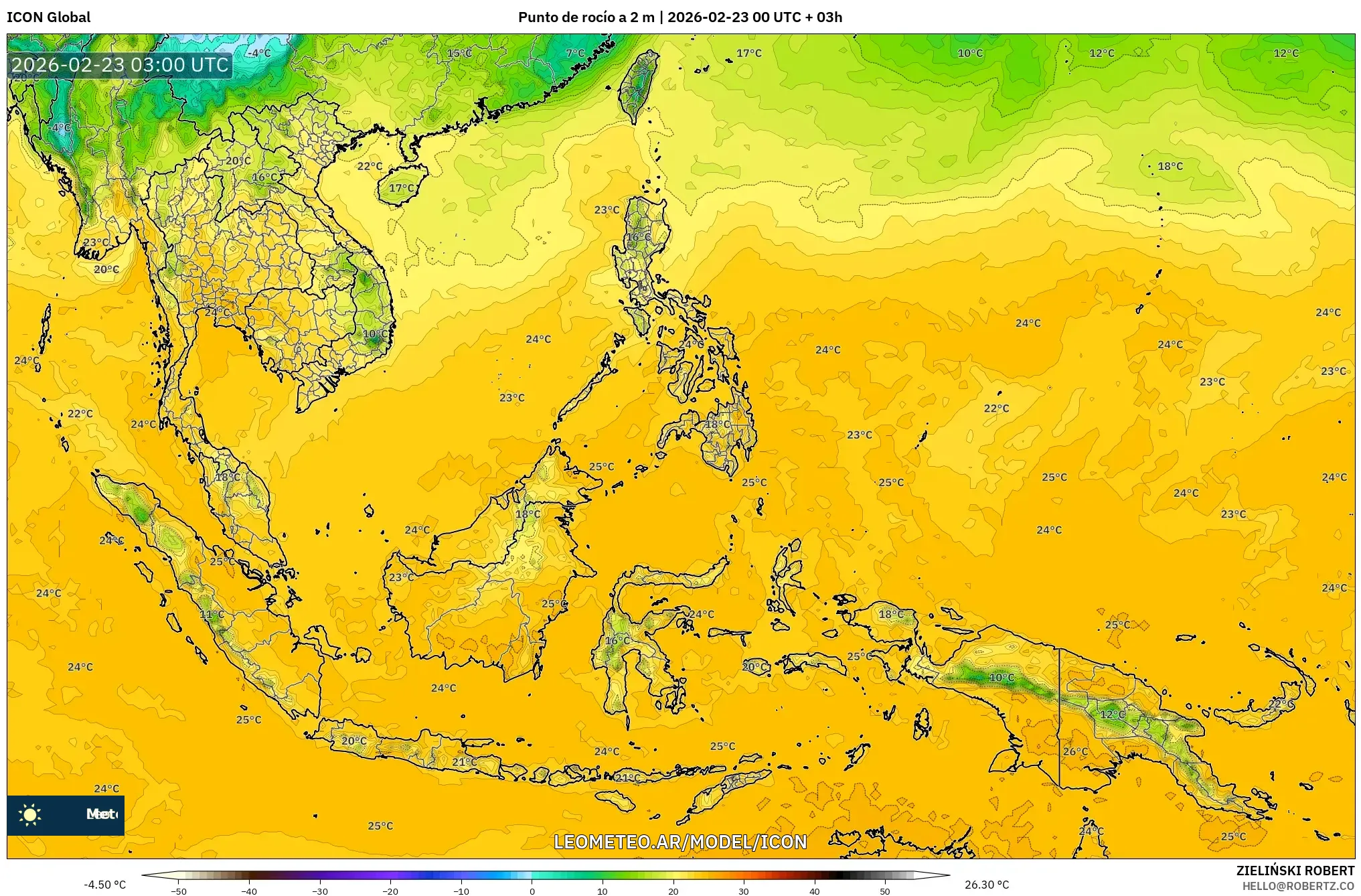 ICON model - Azja Południowo-Wschodnia, Punkt rosy na 2 m