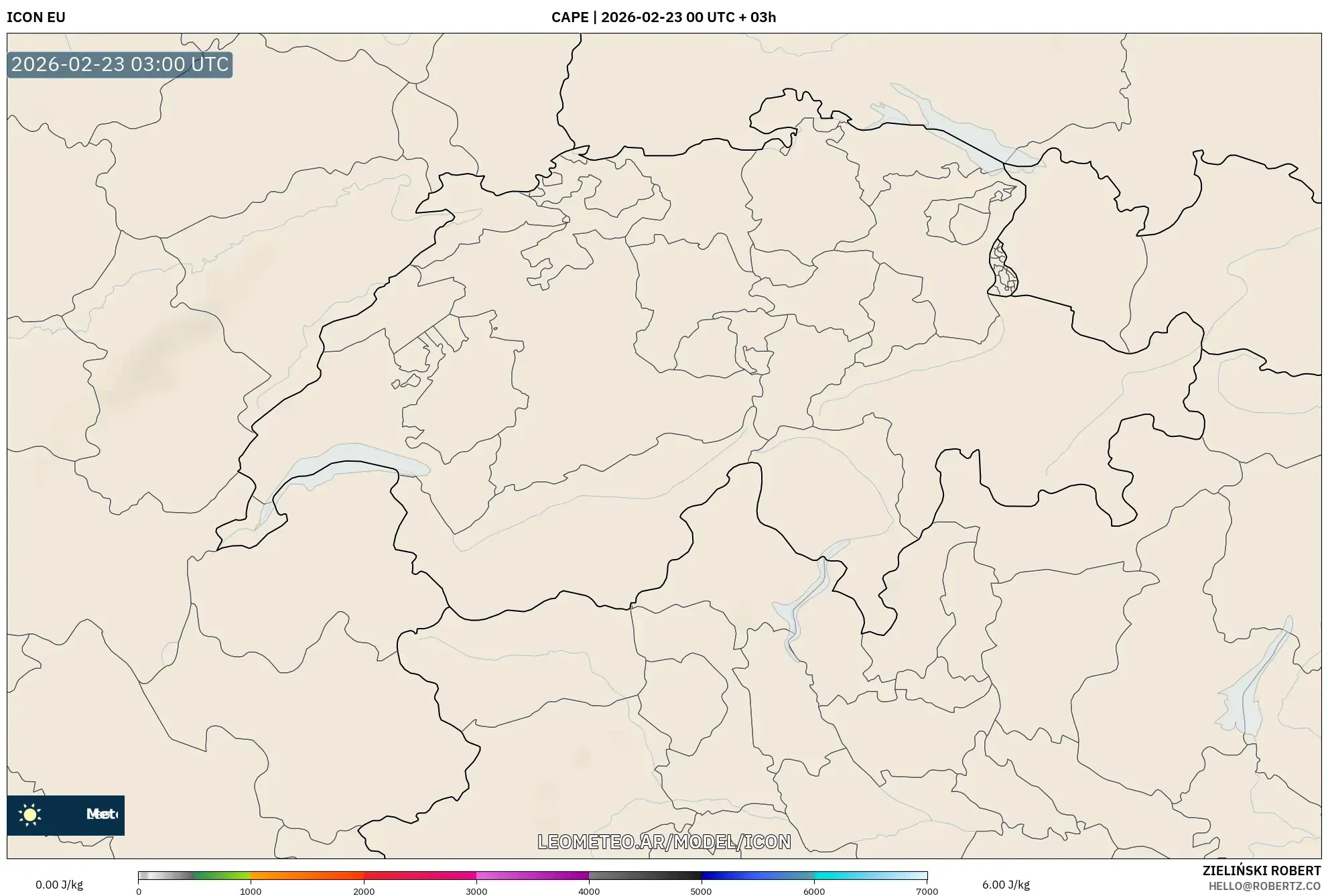 ICON model - Szwajcaria, CAPE