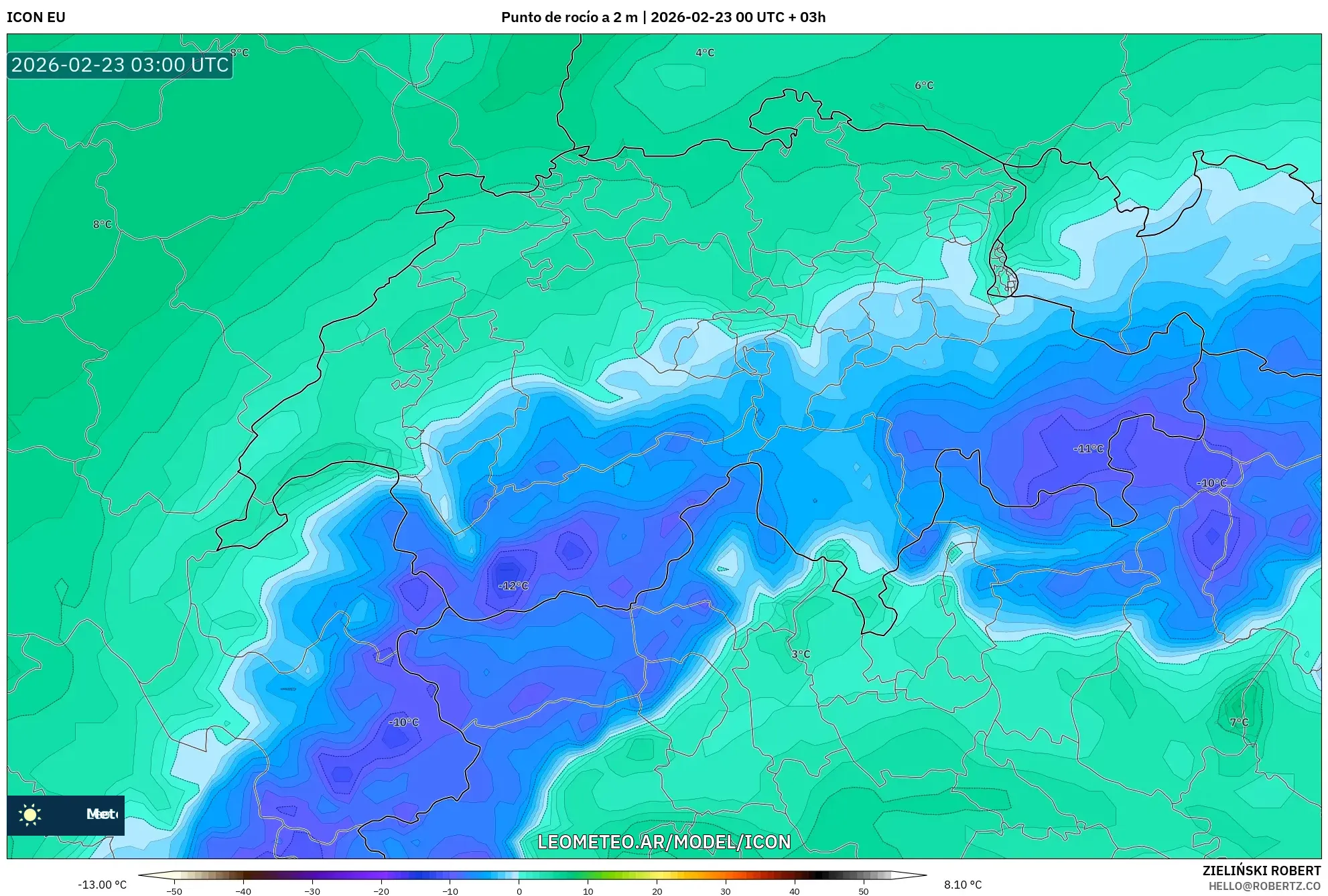 ICON model - Szwajcaria, Punkt rosy na 2 m