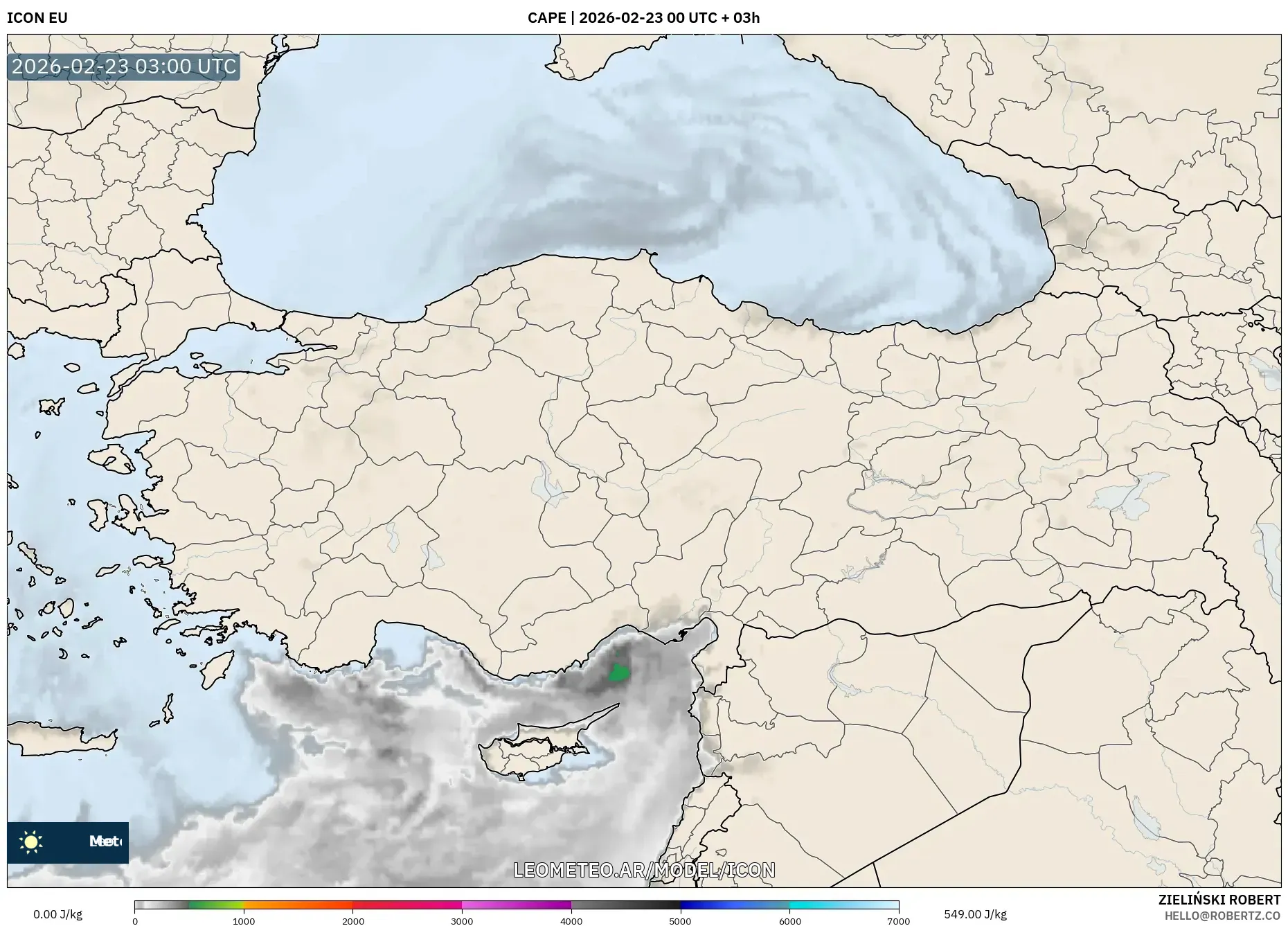 ICON model - Turcja, CAPE