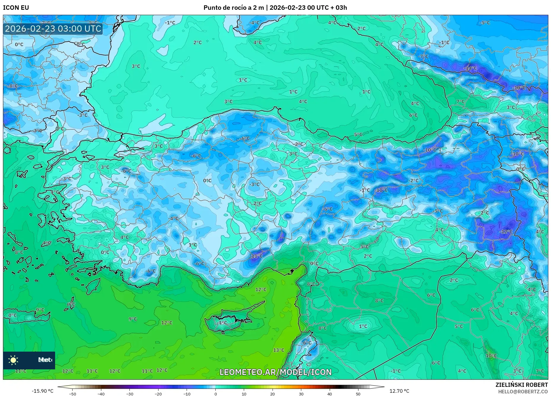 ICON model - Turcja, Punkt rosy na 2 m