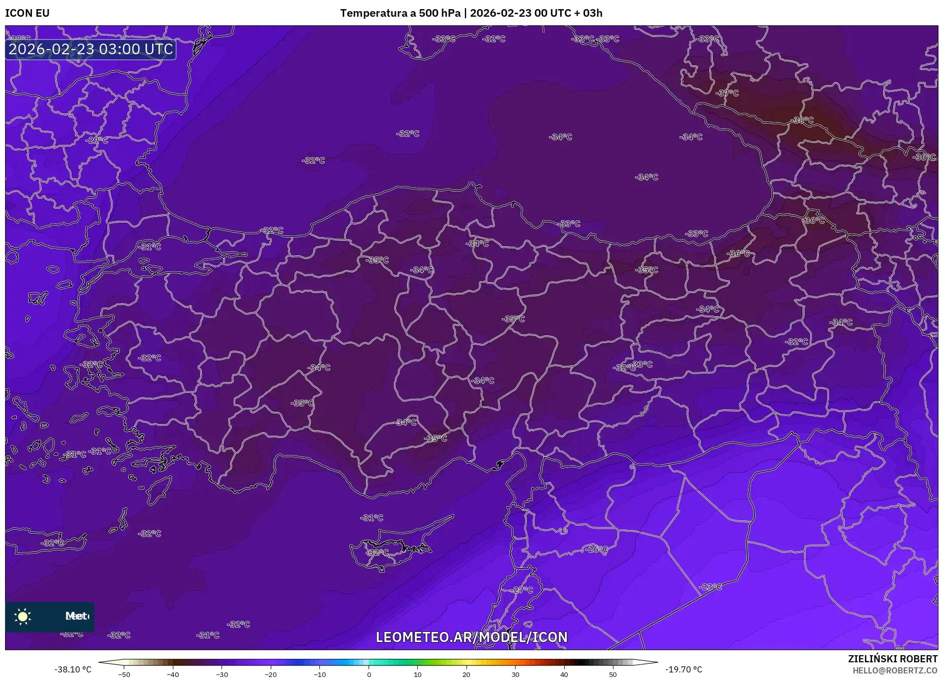 ICON model - Turcja, Temperatura na 500 hPa