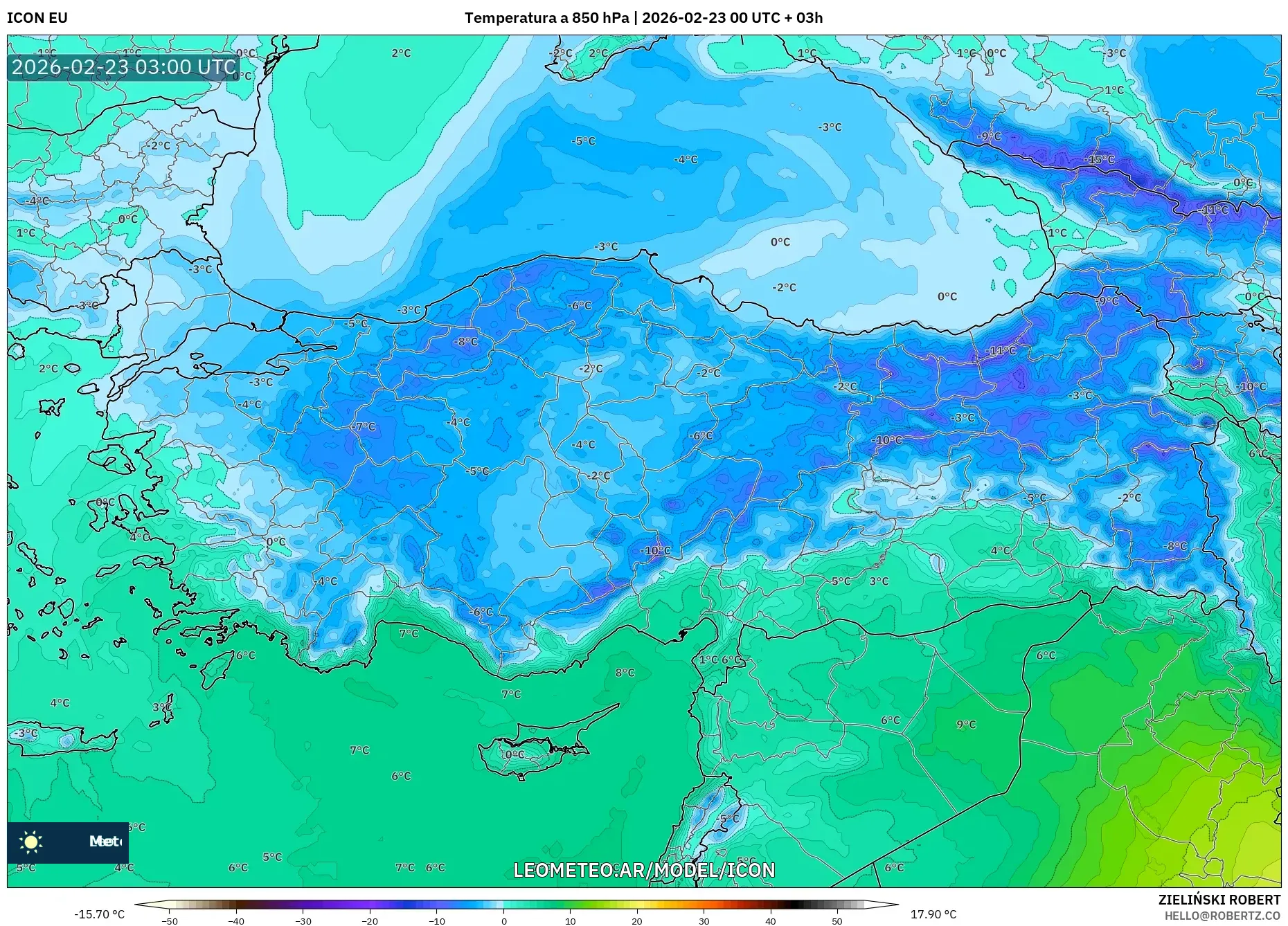 ICON model - Turcja, Temperatura na 850 hPa