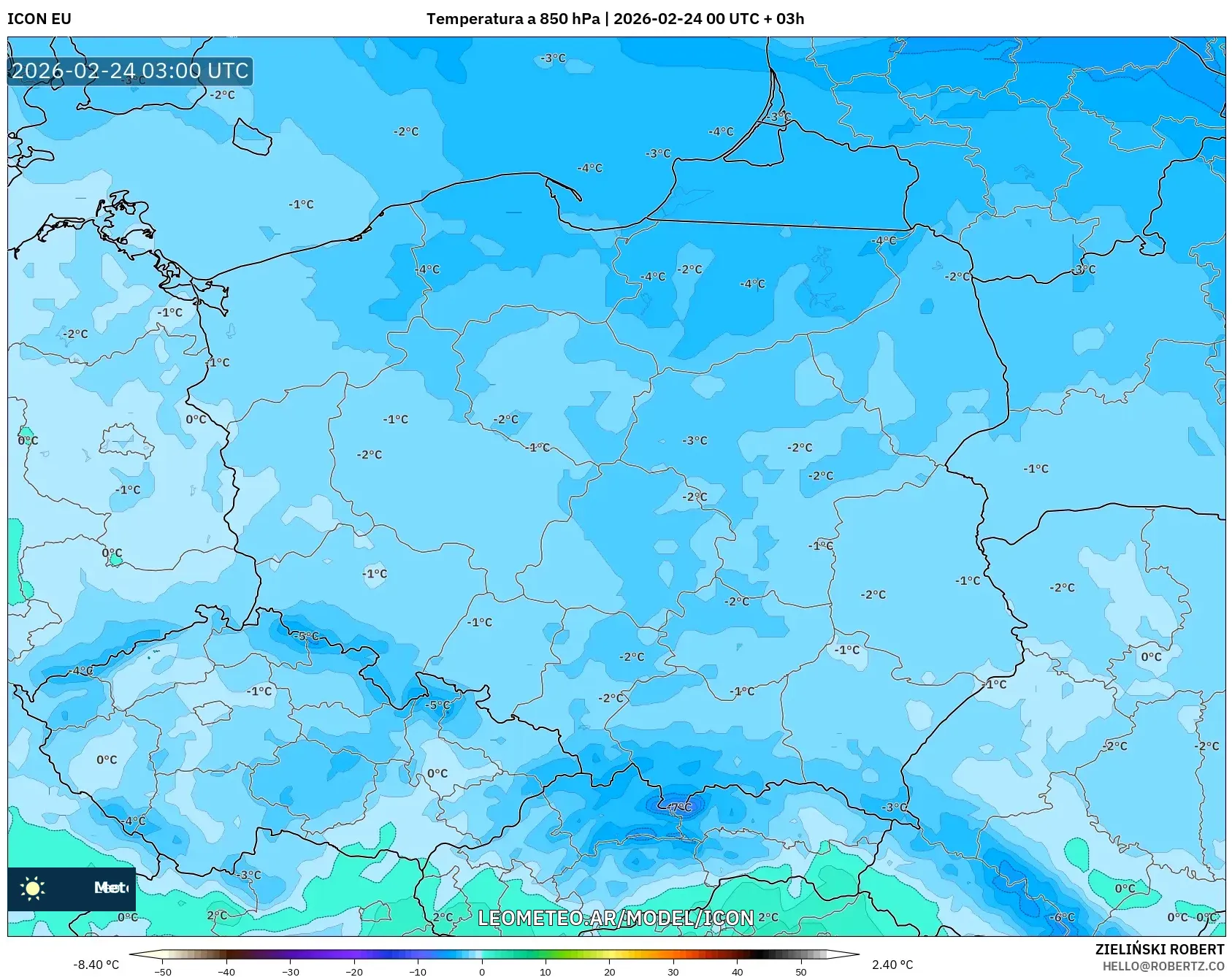 ICON model - Polonia, Temperatura a 850 hPa