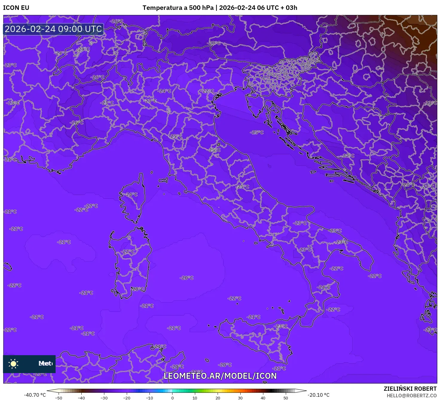 ICON model - Italia, Temperatura a 500 hPa