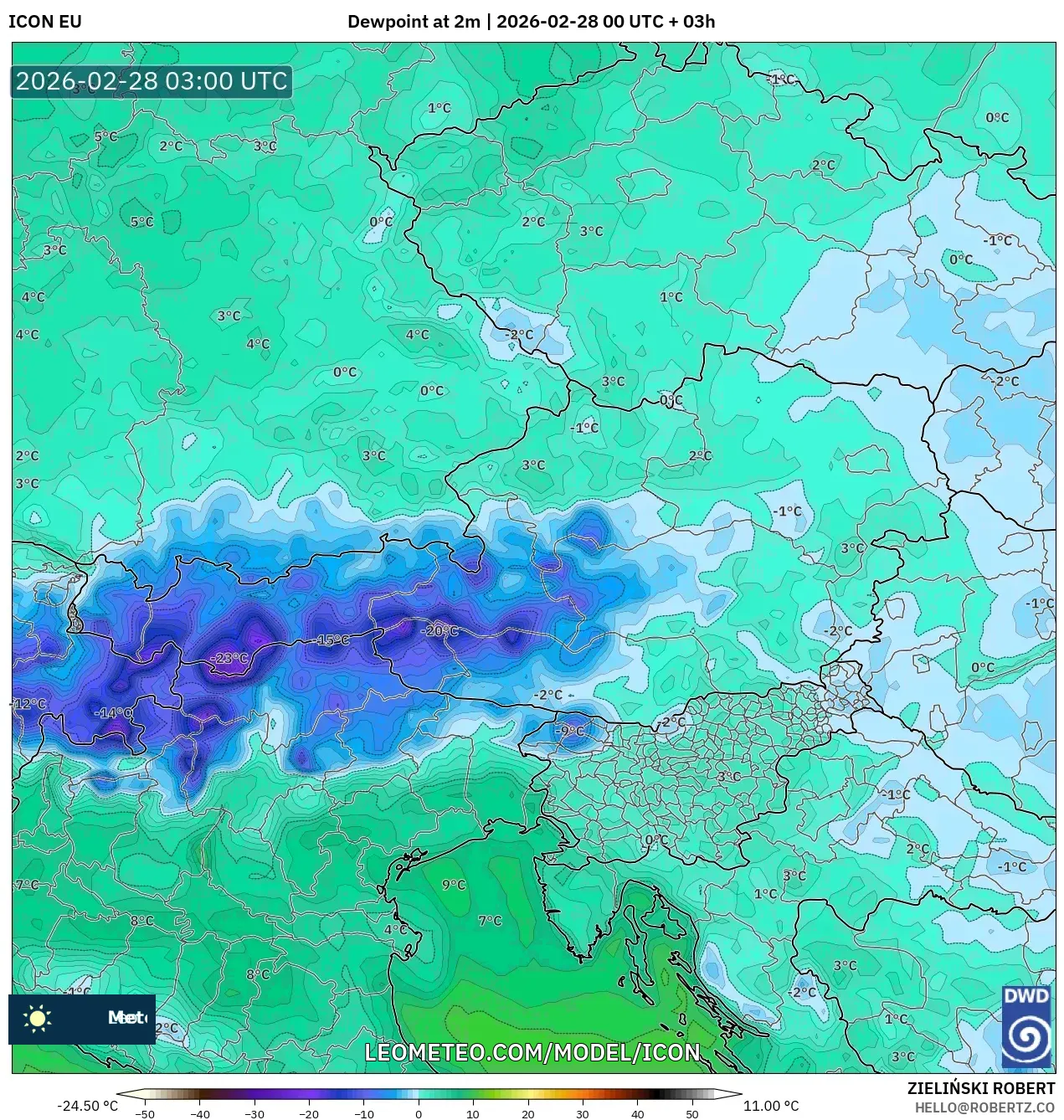 ICON model - Austria, Punto de rocío a 2 m