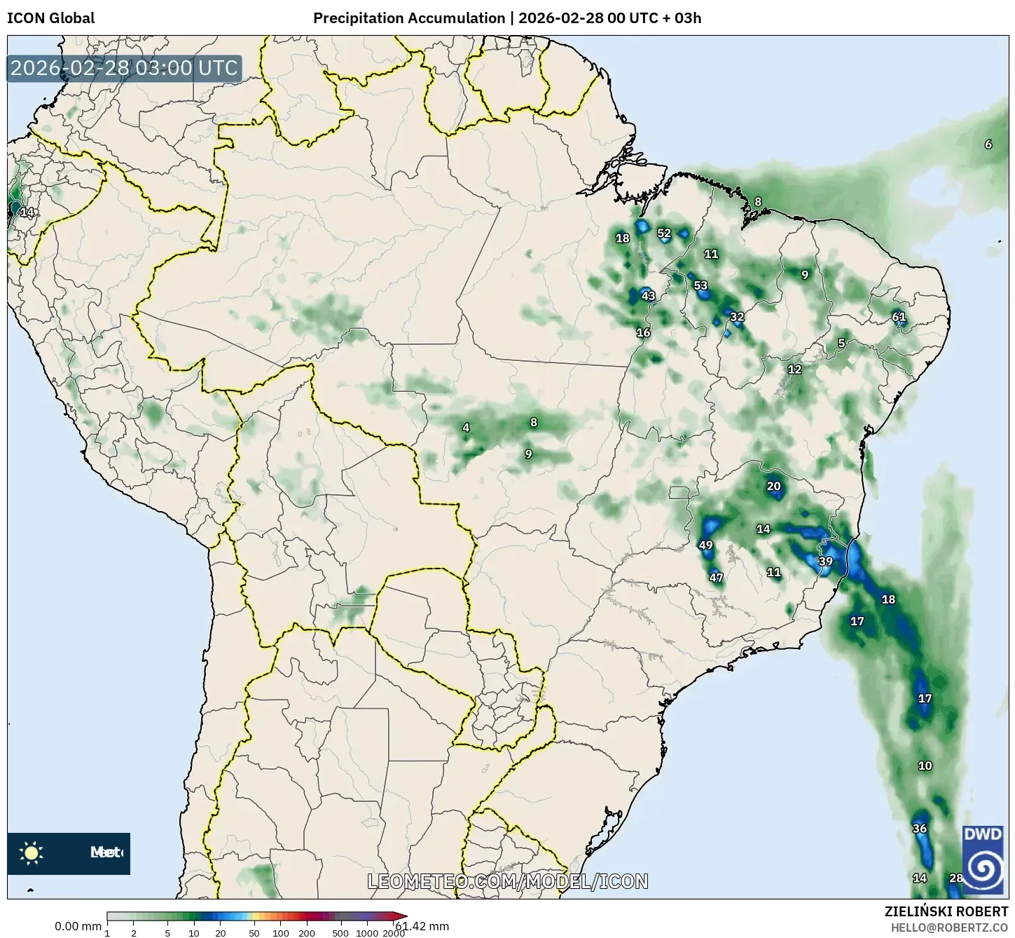 ICON model - Brasil, Acumulación de precipitación